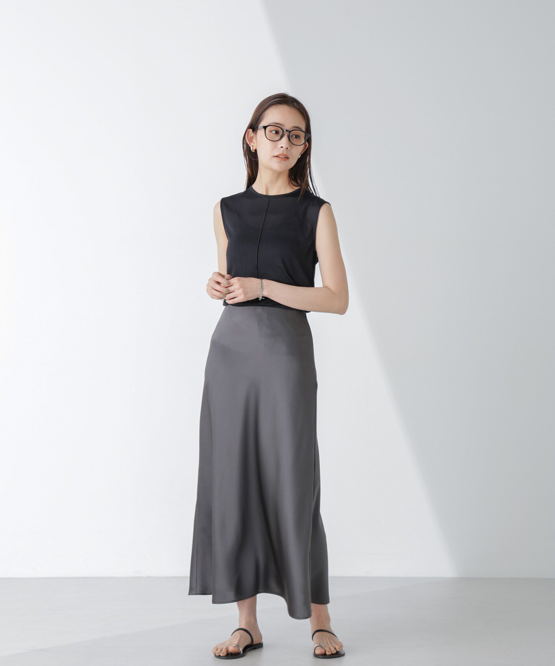 nano･universe「ラメシアーノースリーブカットトップス」|Tシャツ・カットソー|