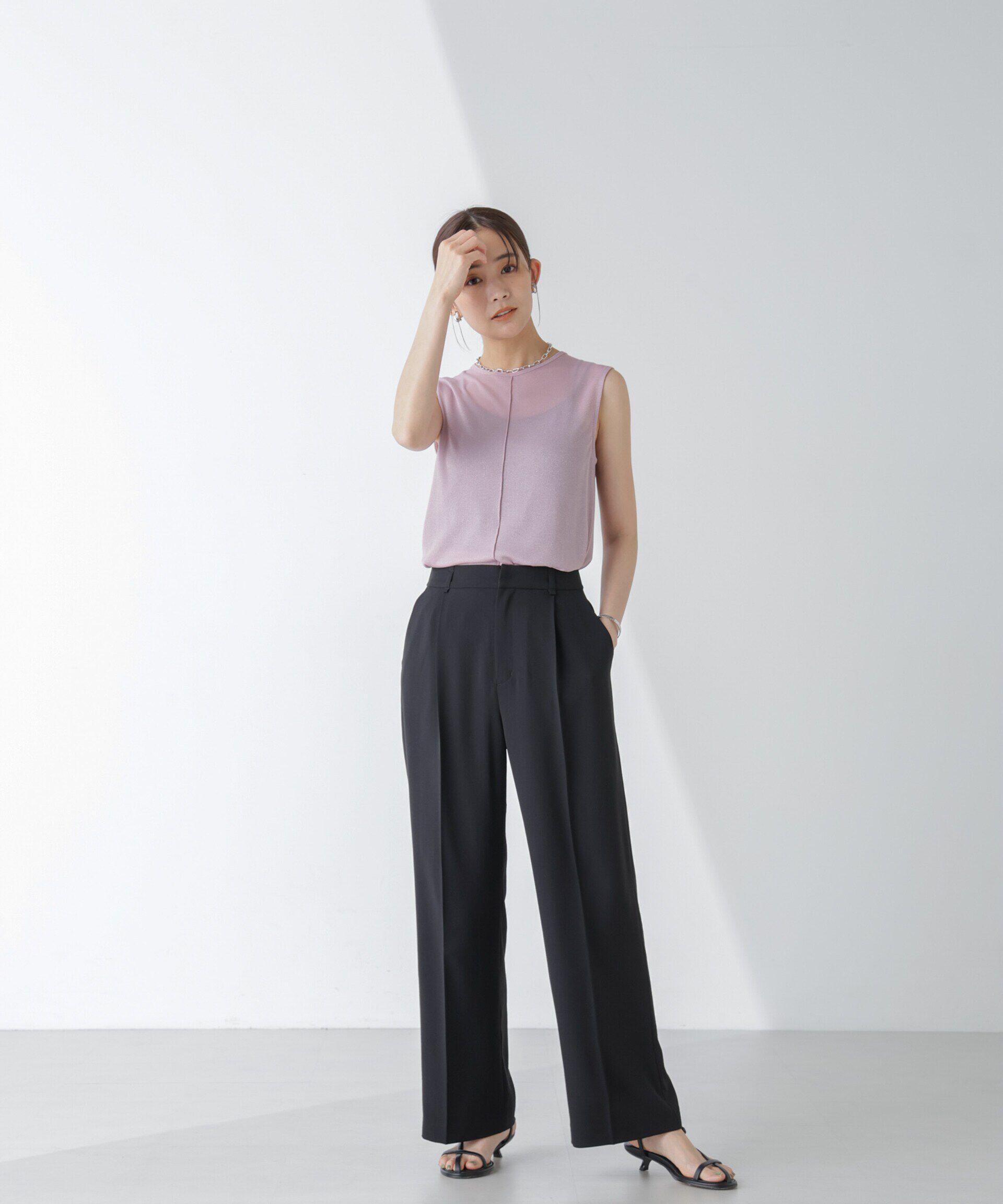 nano･universe「ラメシアーノースリーブカットトップス」|Tシャツ・カットソー|