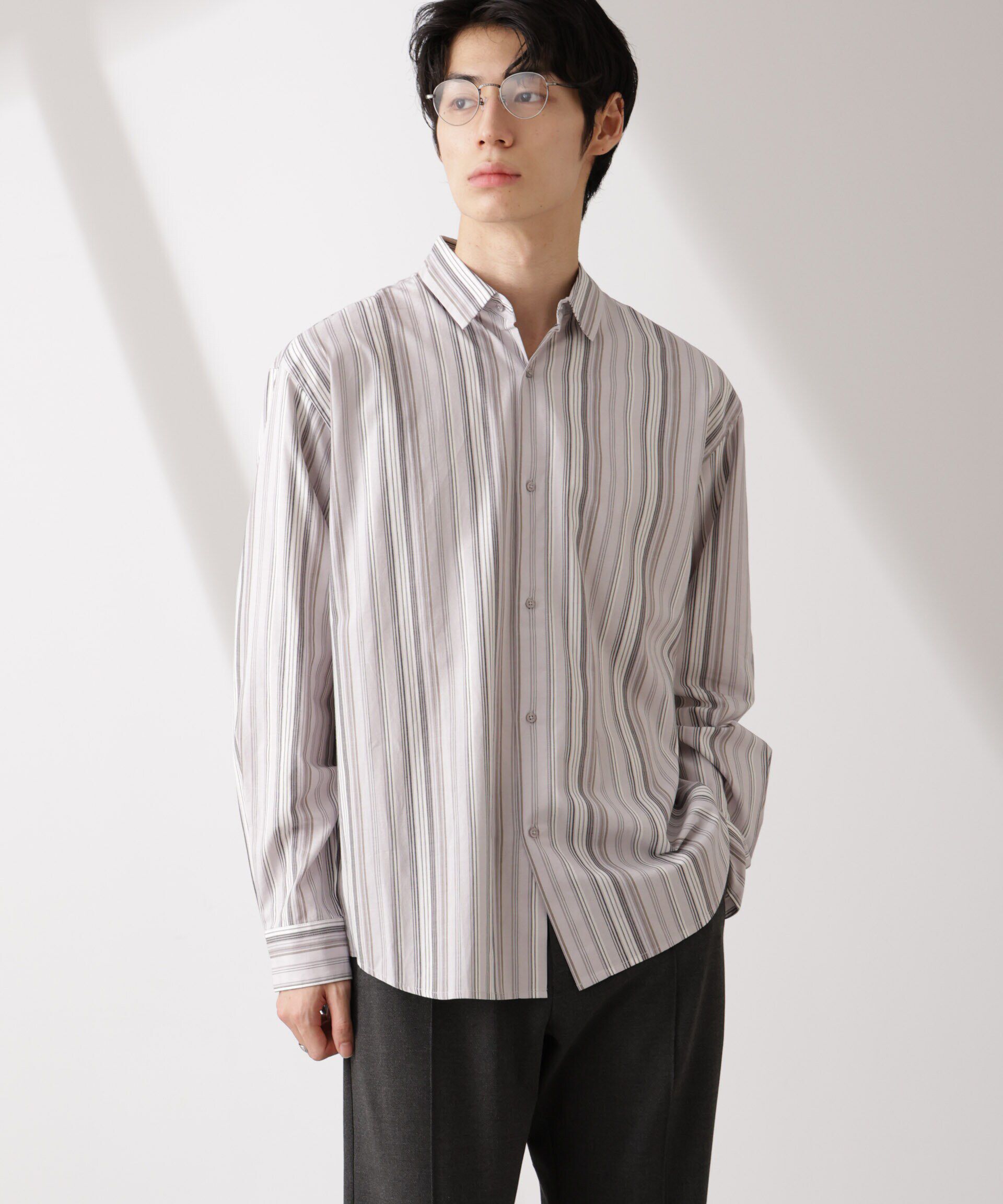 nano･universe「ランダムストライプシャツ 長袖」|シャツ・ブラウス|