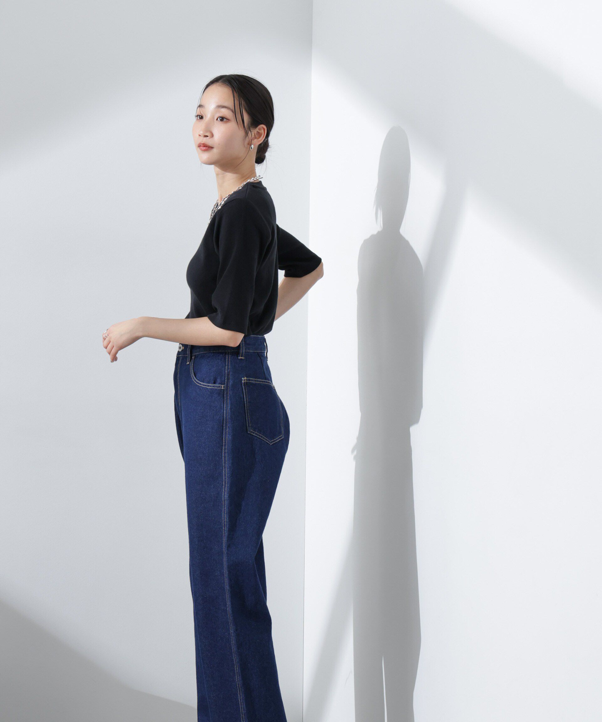 nano･universe「テーパードストレートデニムパンツ（セットアップ可）」|チノ|