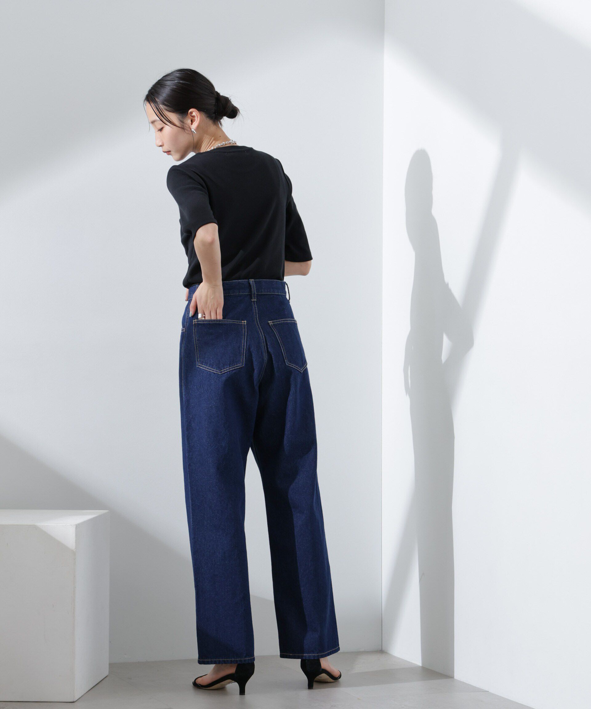 nano･universe「テーパードストレートデニムパンツ（セットアップ可）」|チノ|