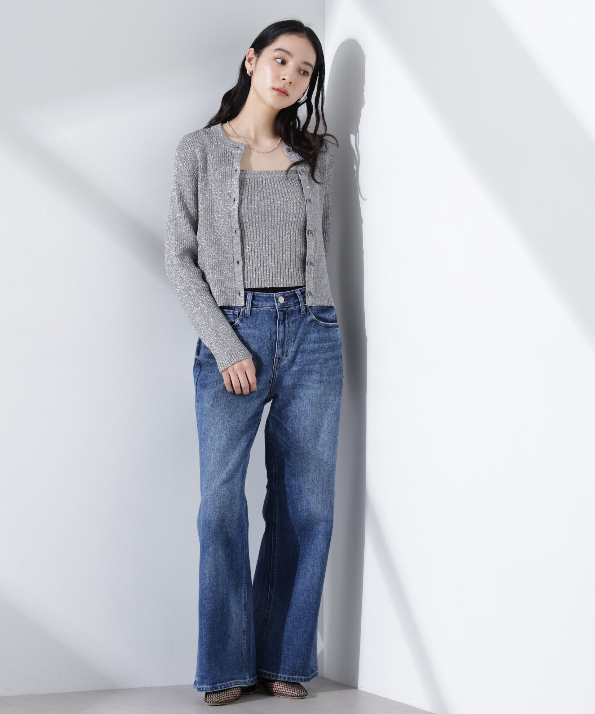 nano･universe「グリッターラメニットカーディガン（セットアップ可）」|ニット・セーター|