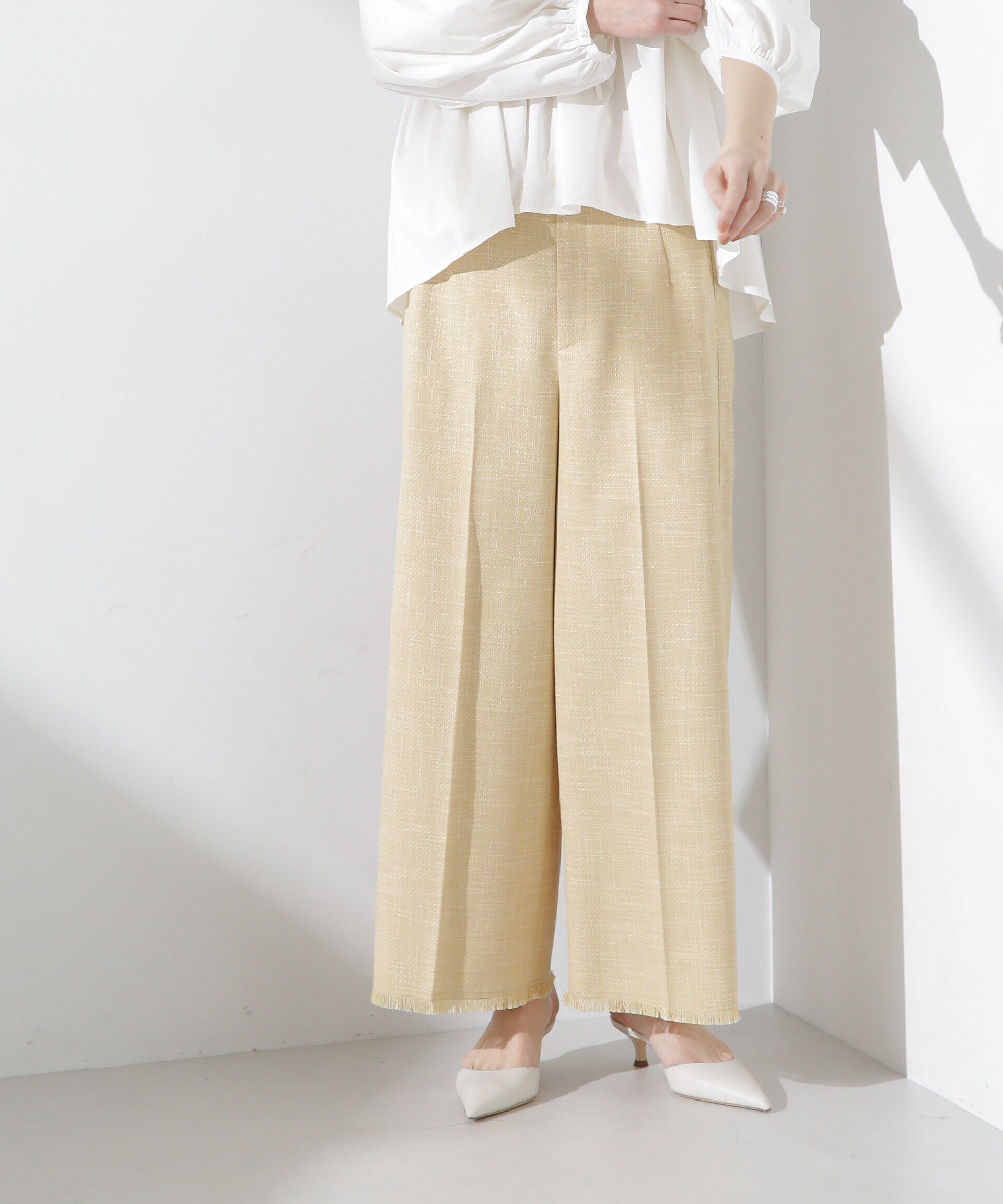 nano･universe「サイドラインフリンジパンツ」|チノ|イエロー