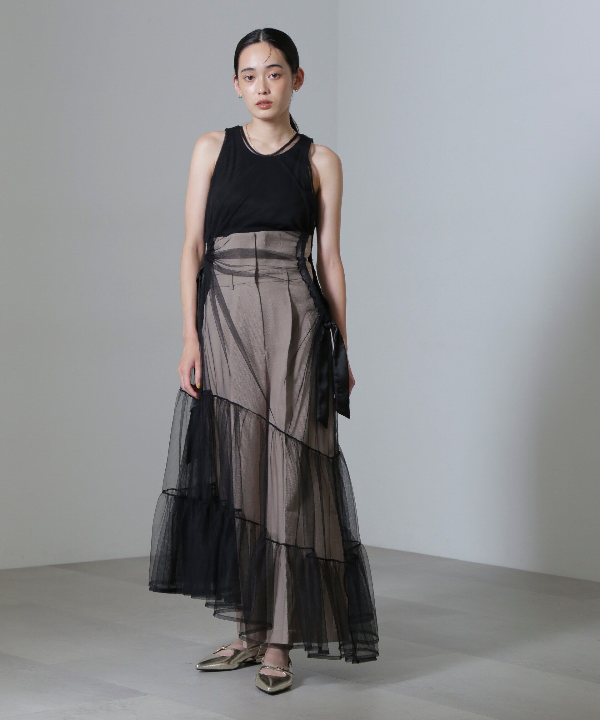 nano･universe「ESTHE/Tiered Tulle Cut-Out MaxiDress」|ワンピース|