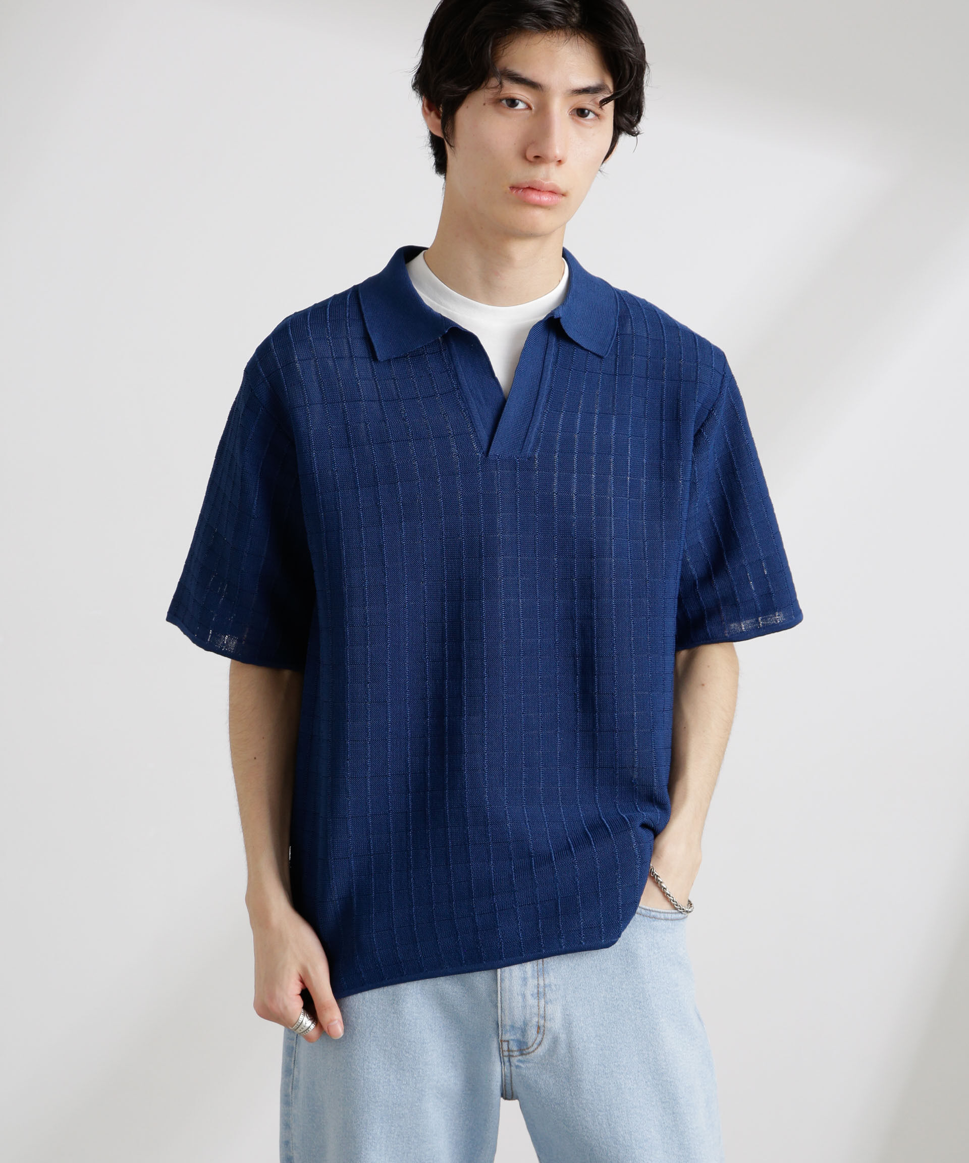 nano･universe「透かし編みスキッパーニット 半袖」|ニット・セーター|