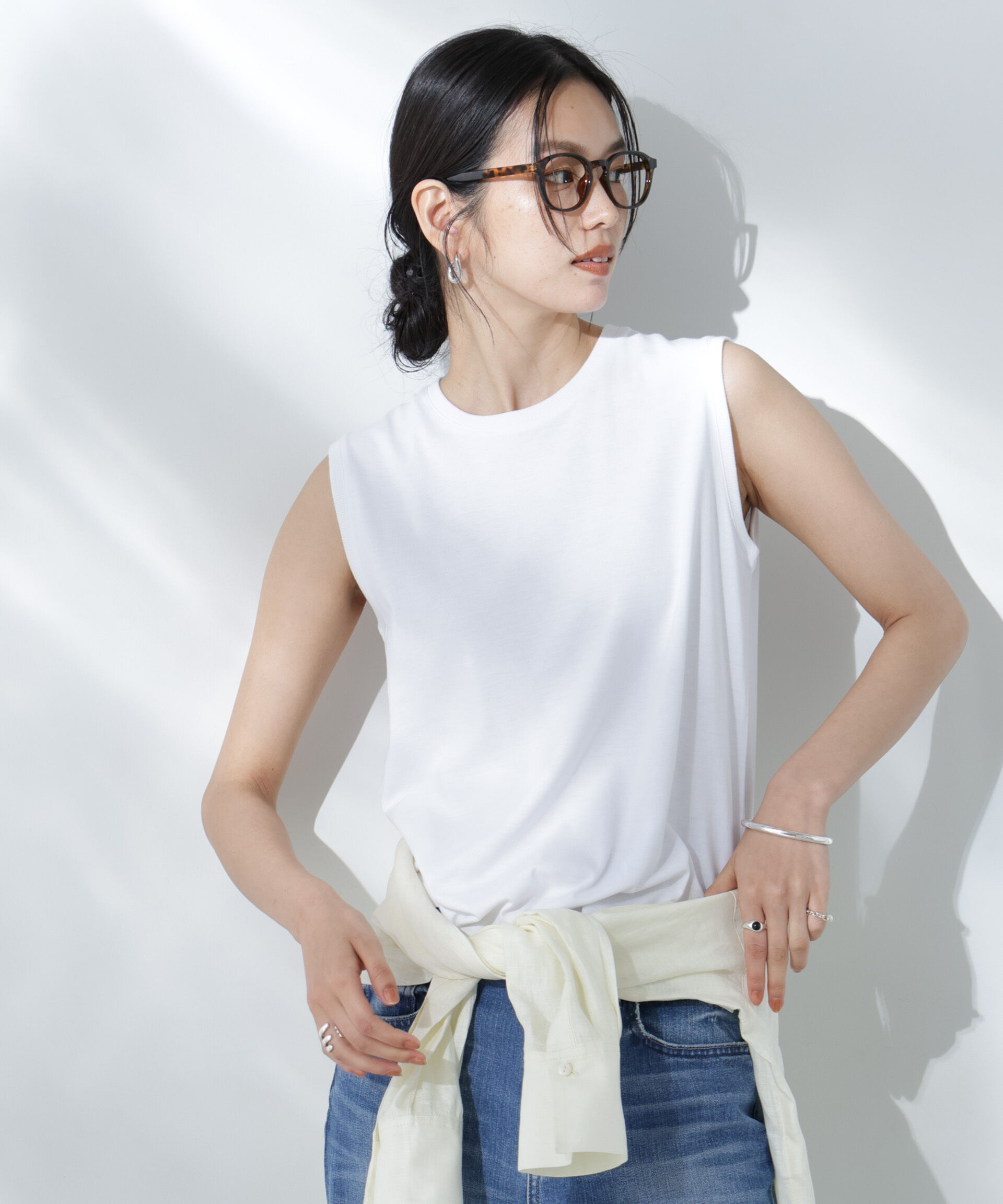 nano･universe「Anti Soaked(R) 汗染み防止ノースリーブTシャツ」|Tシャツ・カットソー|ホワイト