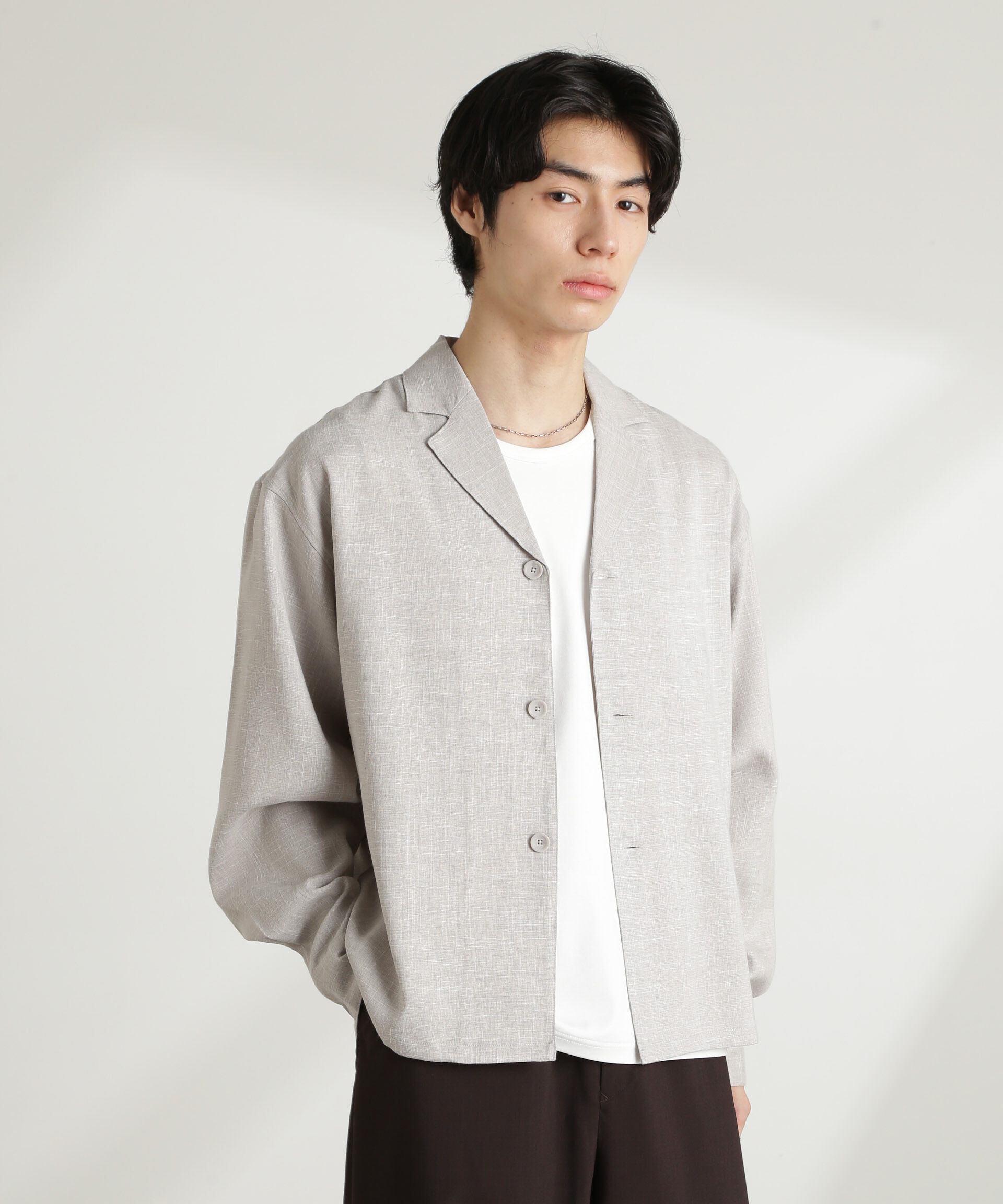nano･universe「WEB限定/リネンライク開襟シャツ 長袖」|シャツ・ブラウス|L.グレー1