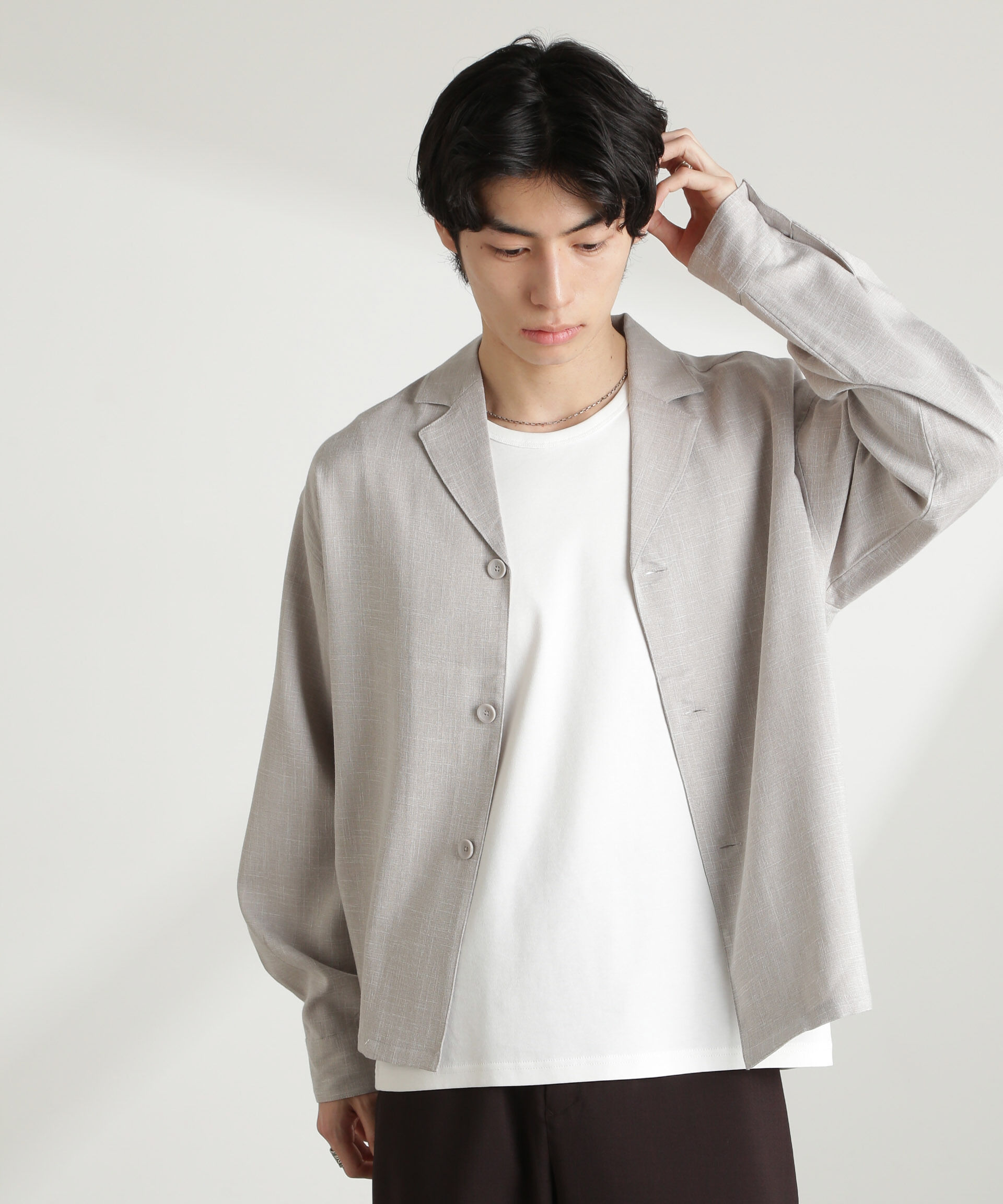 nano･universe「WEB限定/リネンライク開襟シャツ 長袖」|シャツ・ブラウス|