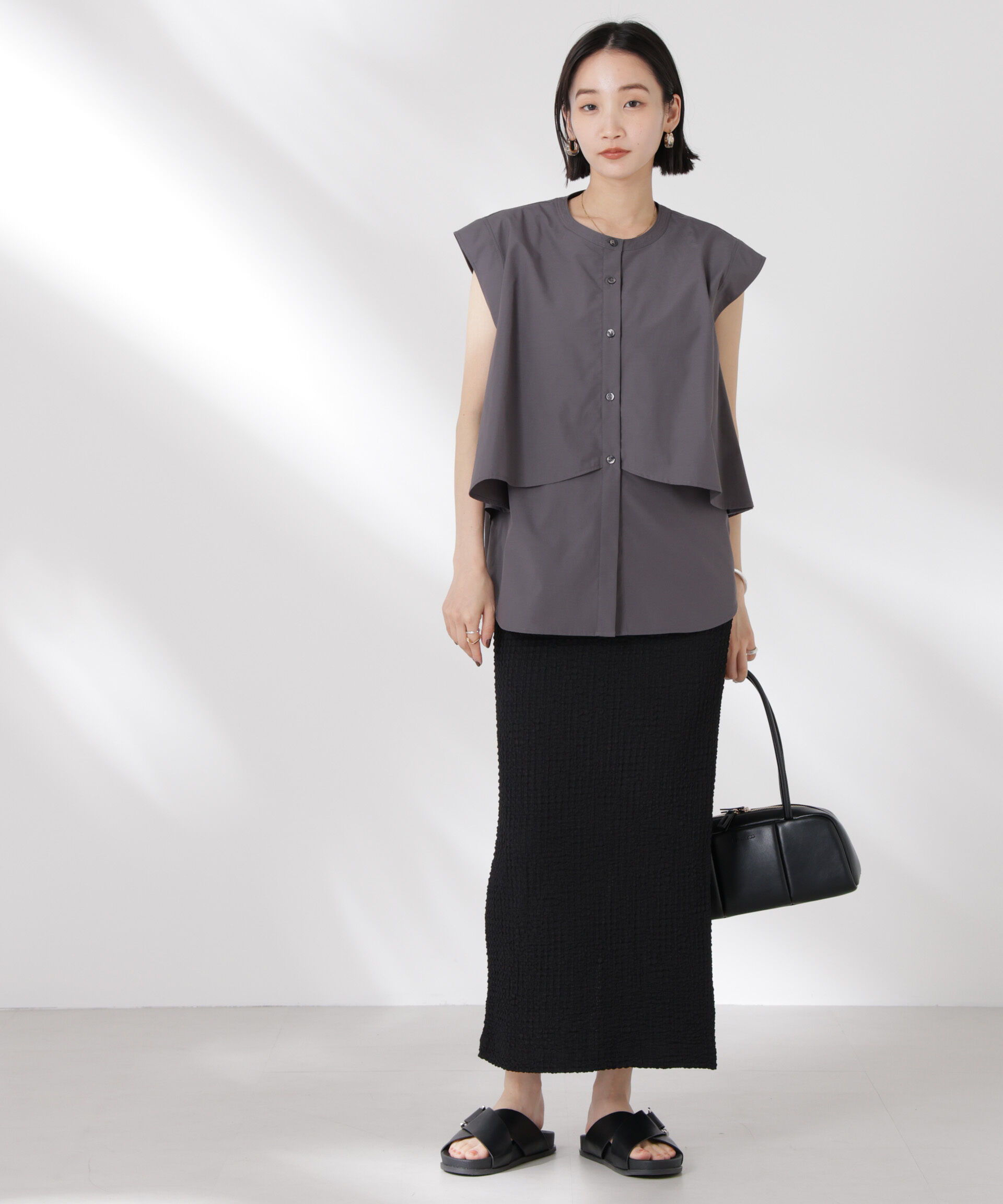 nano･universe「フロントフレアケープカラーノースリーブシャツ」|シャツ・ブラウス|