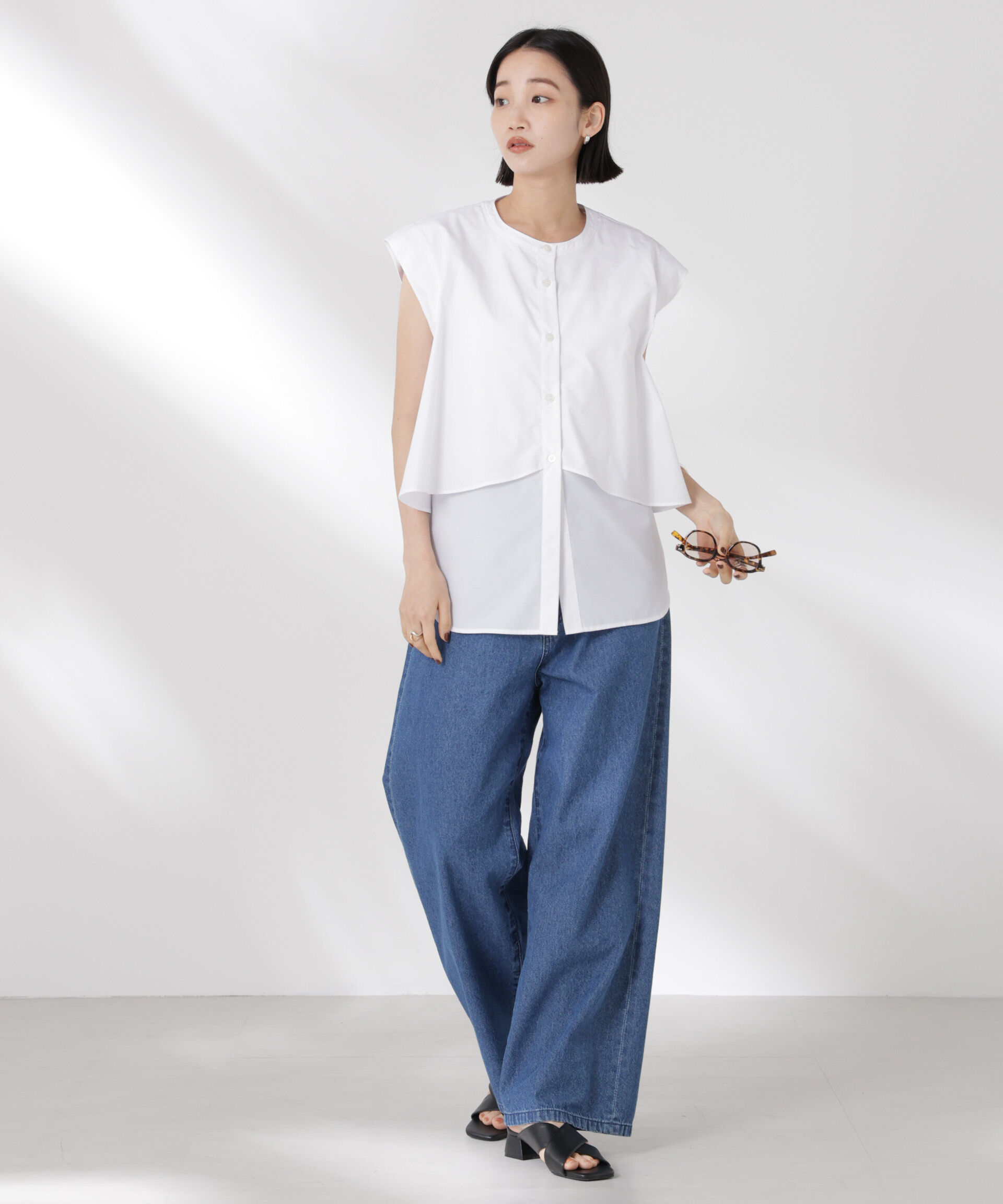 nano･universe「フロントフレアケープカラーノースリーブシャツ」|シャツ・ブラウス|