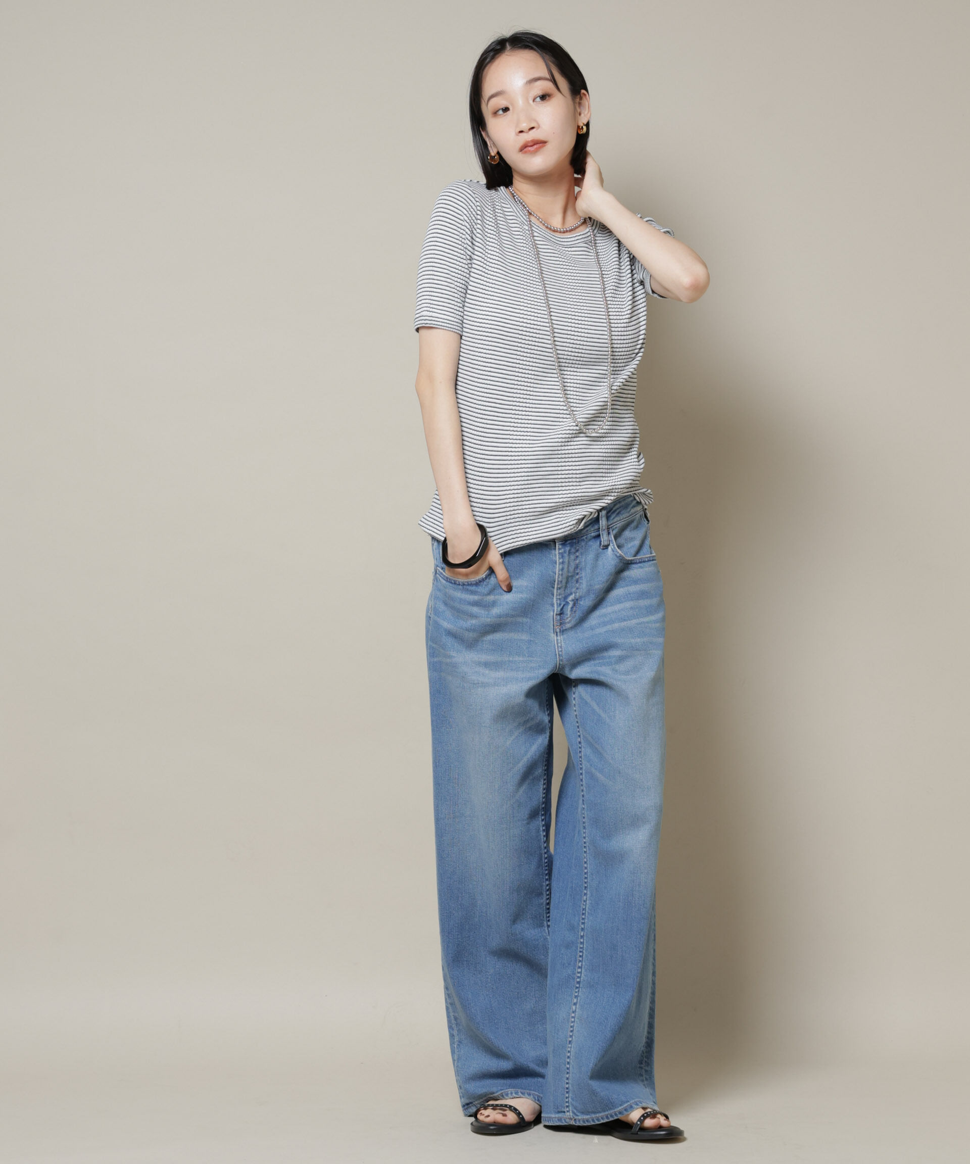 nano･universe「マルチボーダーテレコリブカットトップス」|Tシャツ・カットソー|