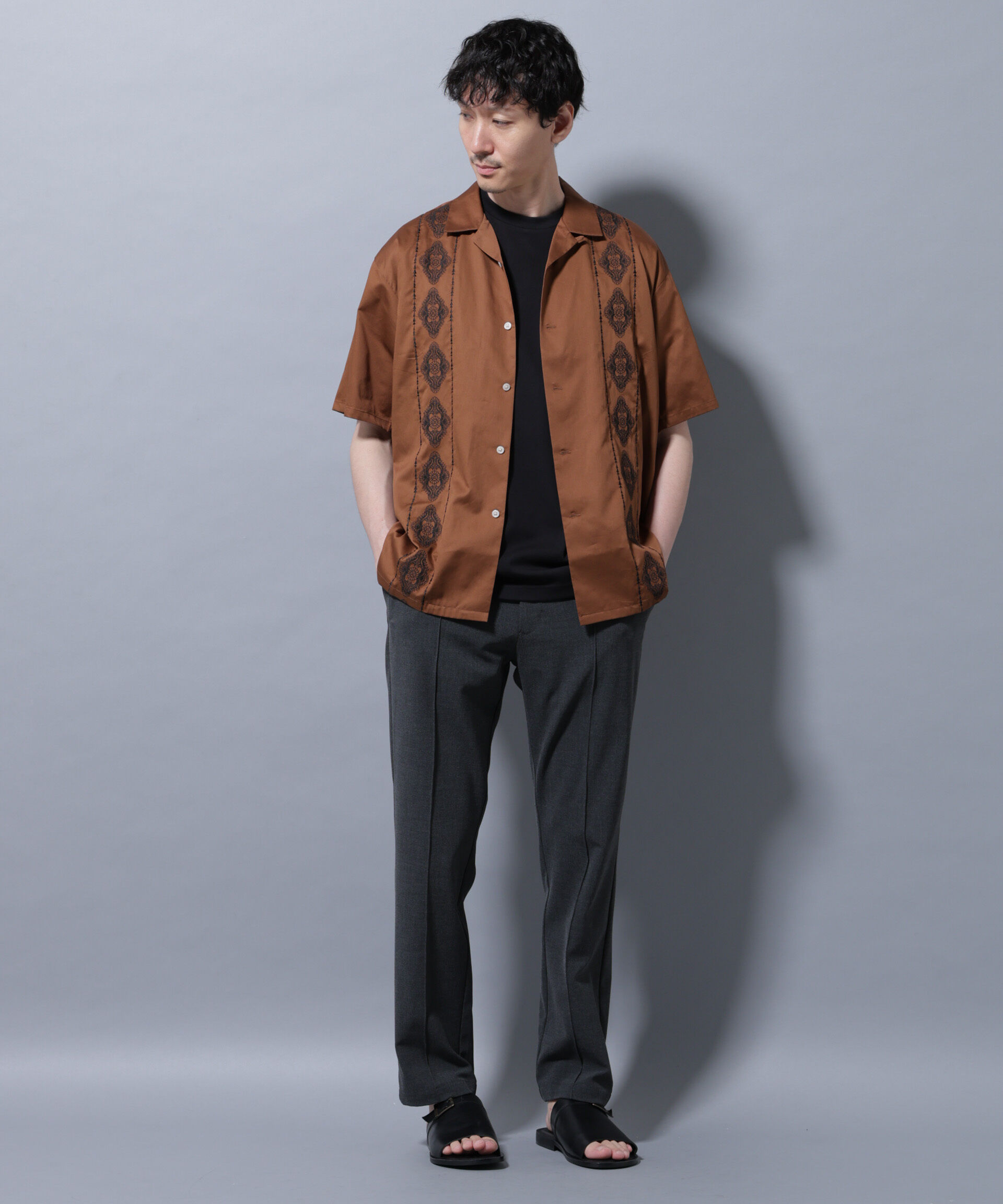 nano･universe「エンブロイダリー オープンカラーシャツ」|シャツ・ブラウス|