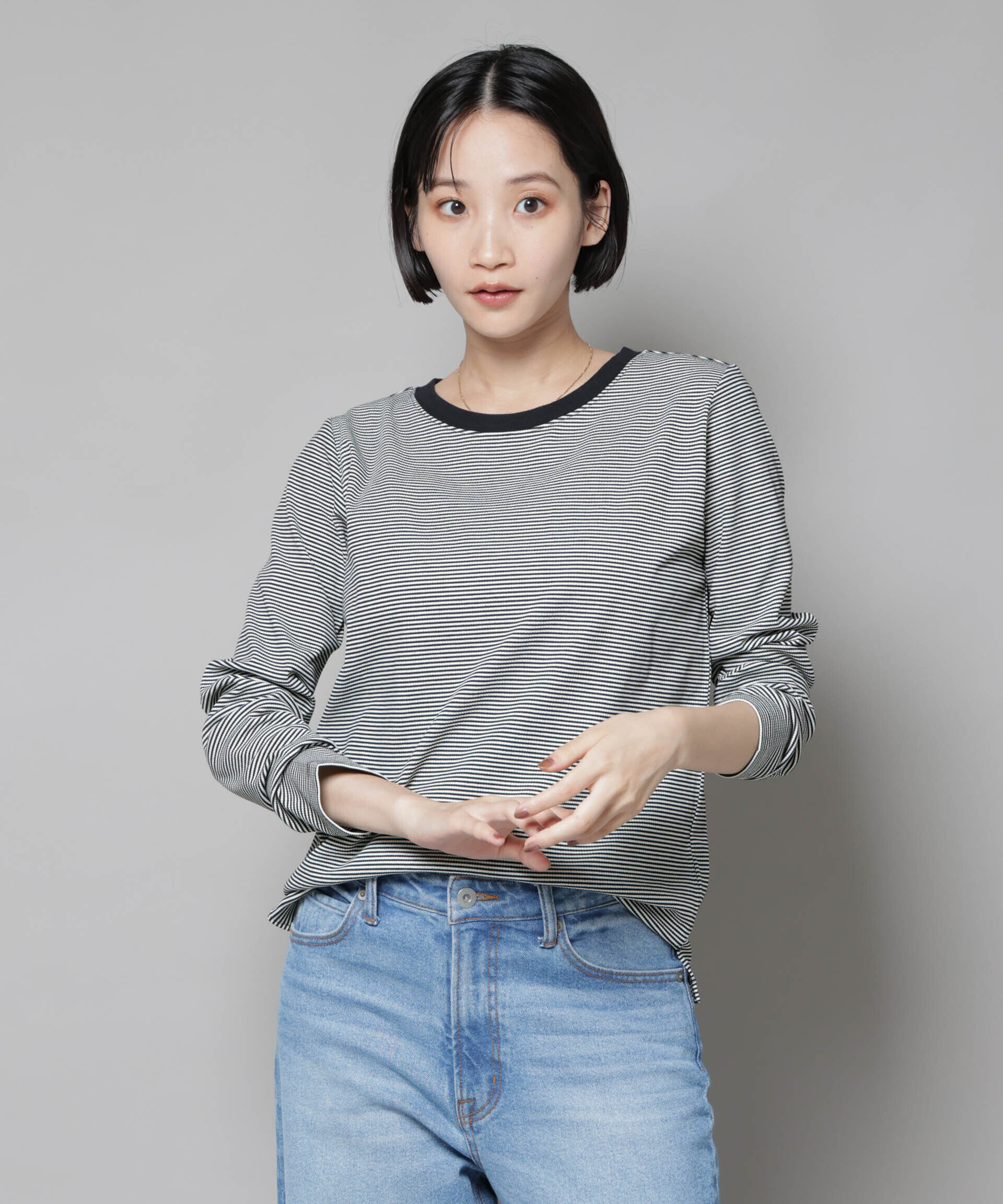 nano･universe「ミジンボーダーロングスリーブTシャツ」|Tシャツ・カットソー|