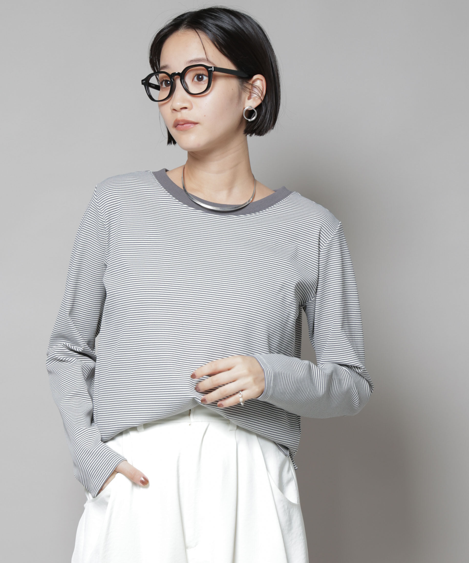 nano･universe「ミジンボーダーロングスリーブTシャツ」|Tシャツ・カットソー|