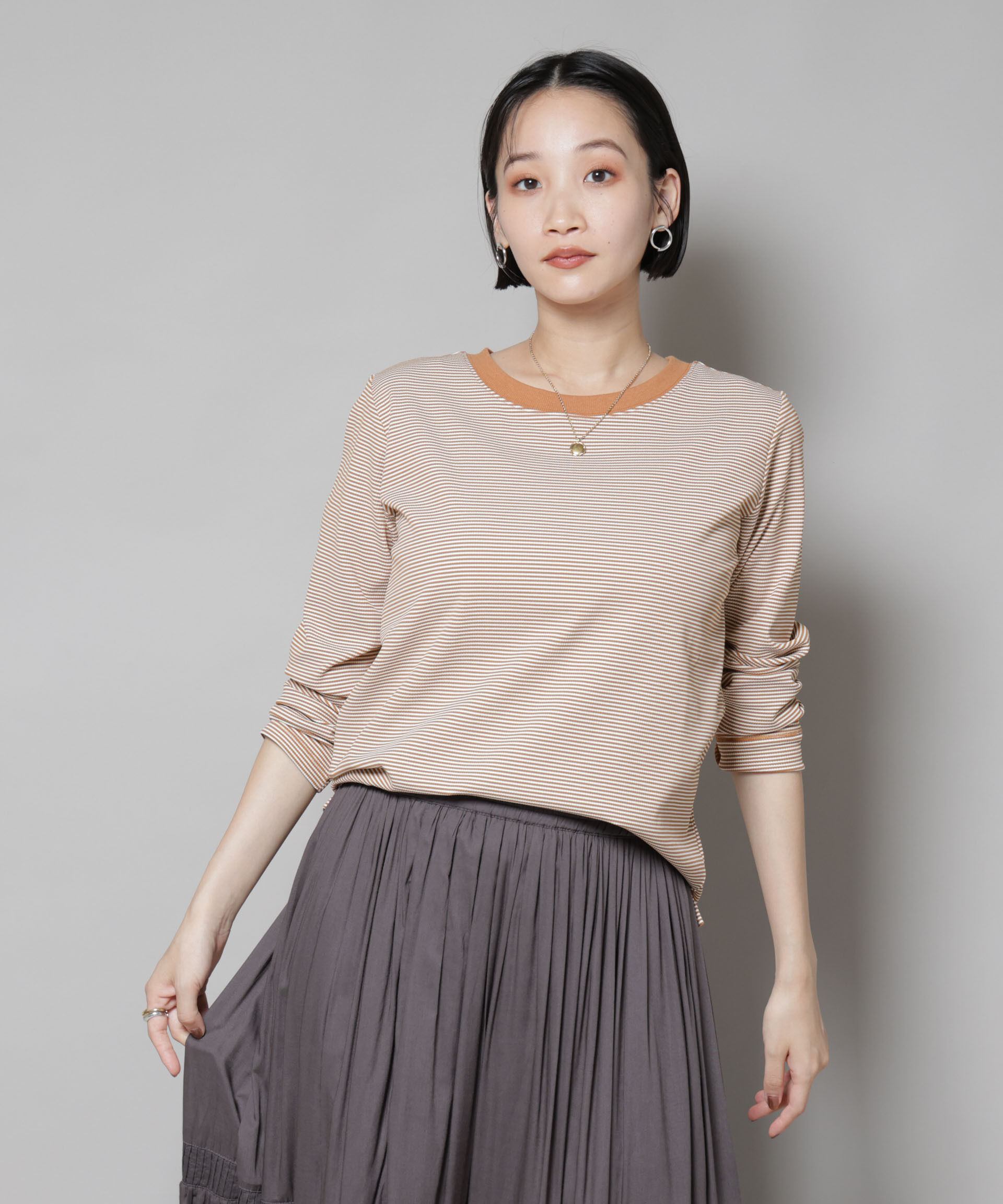 nano･universe「ミジンボーダーロングスリーブTシャツ」|Tシャツ・カットソー|キャメル4