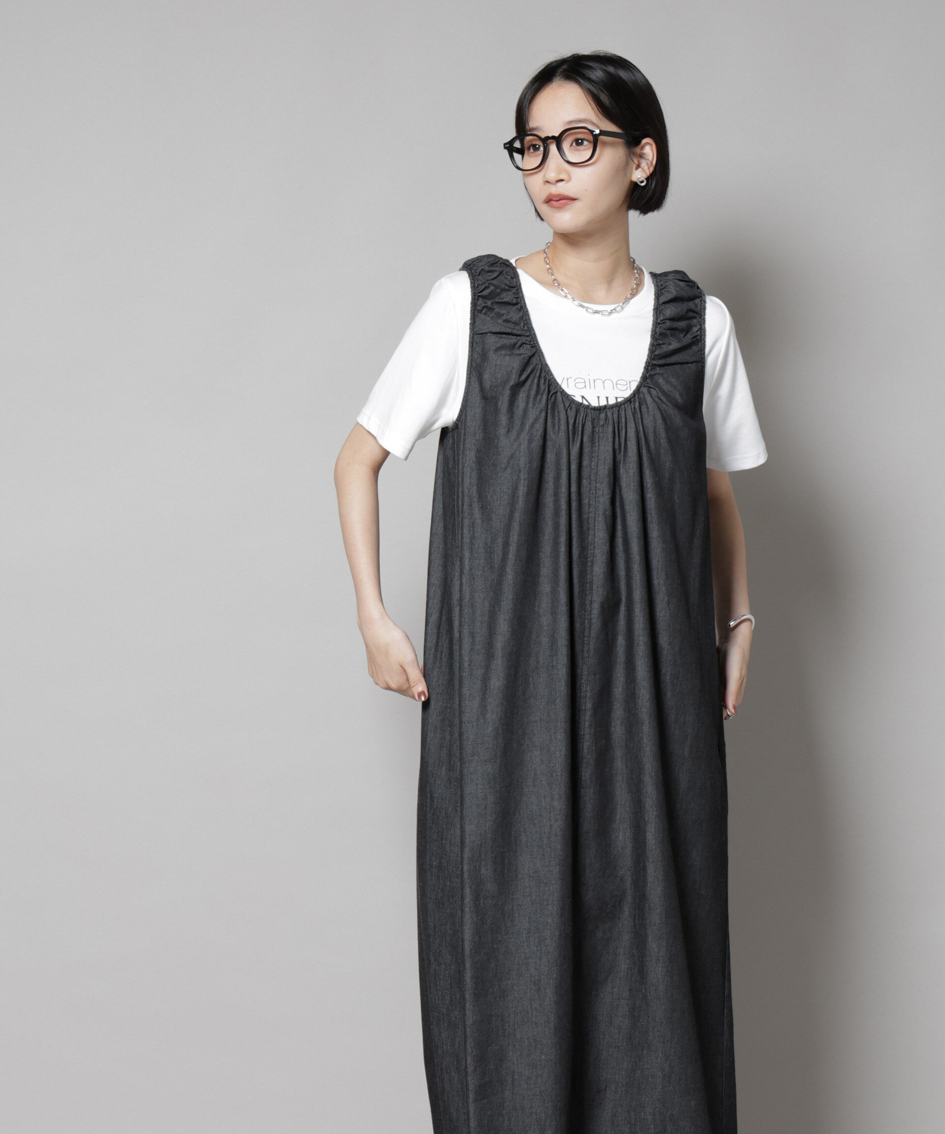 nano･universe「ギャザーデザインフレアデニムワンピース」|ワンピース|