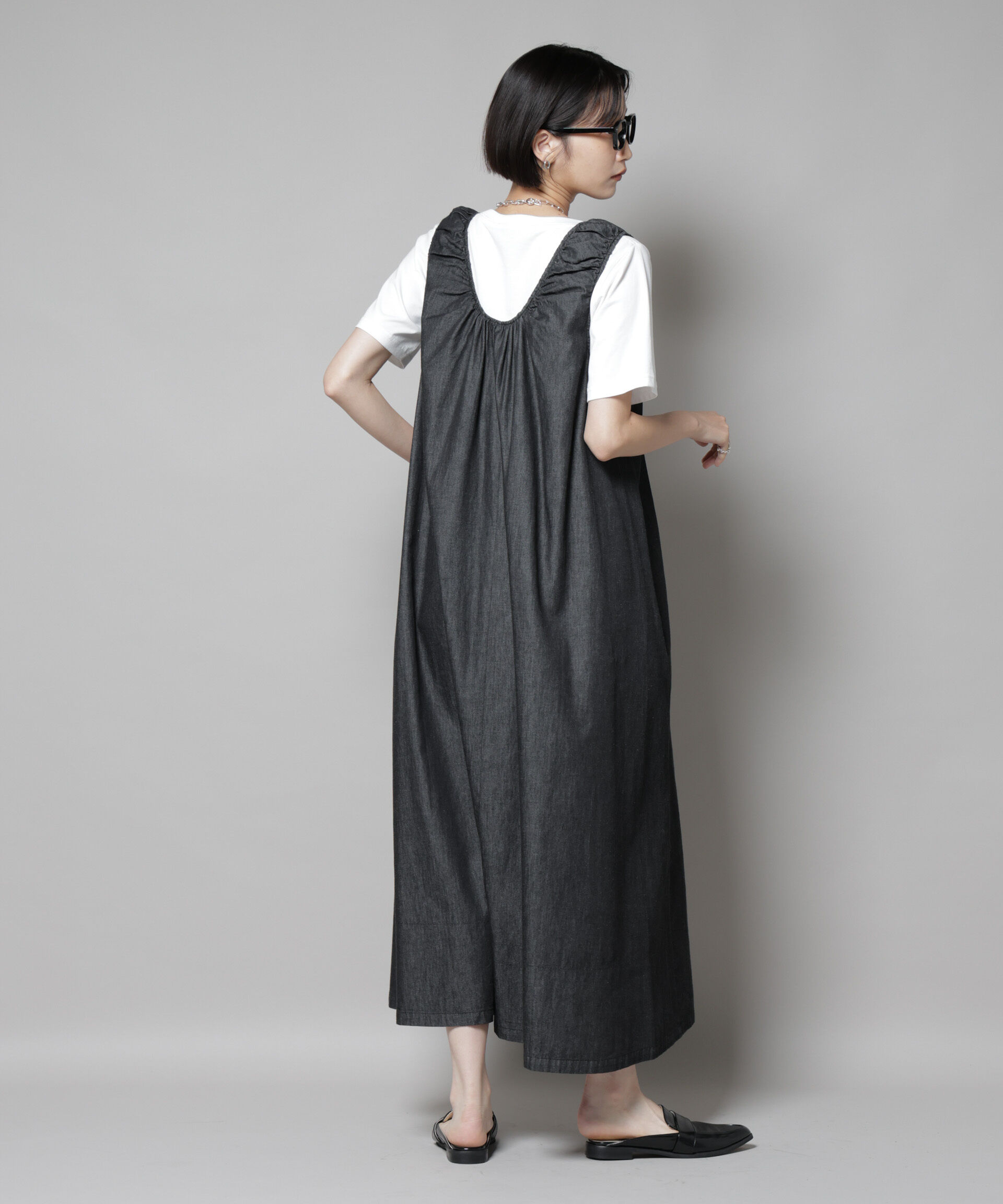 nano･universe「ギャザーデザインフレアデニムワンピース」|ワンピース|