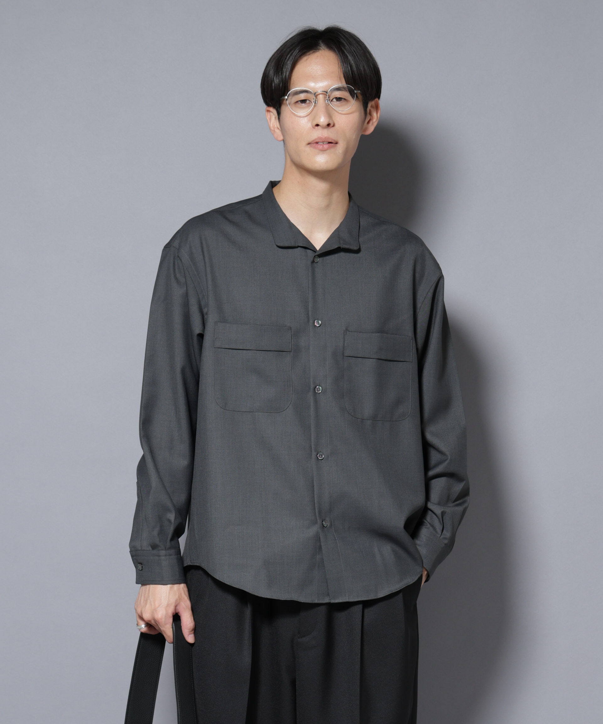 nano･universe「｢Gavante｣ ドライギャバスタンドカラーシャツ」|シャツ・ブラウス|チャコール3