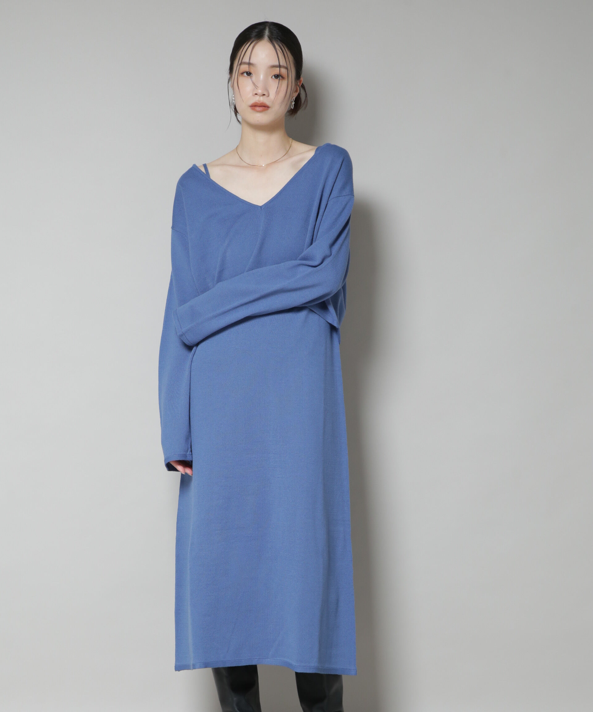 nano･universe「ニットキャミワンピース&times;クロップドVネックニット セット」|ワンピース|