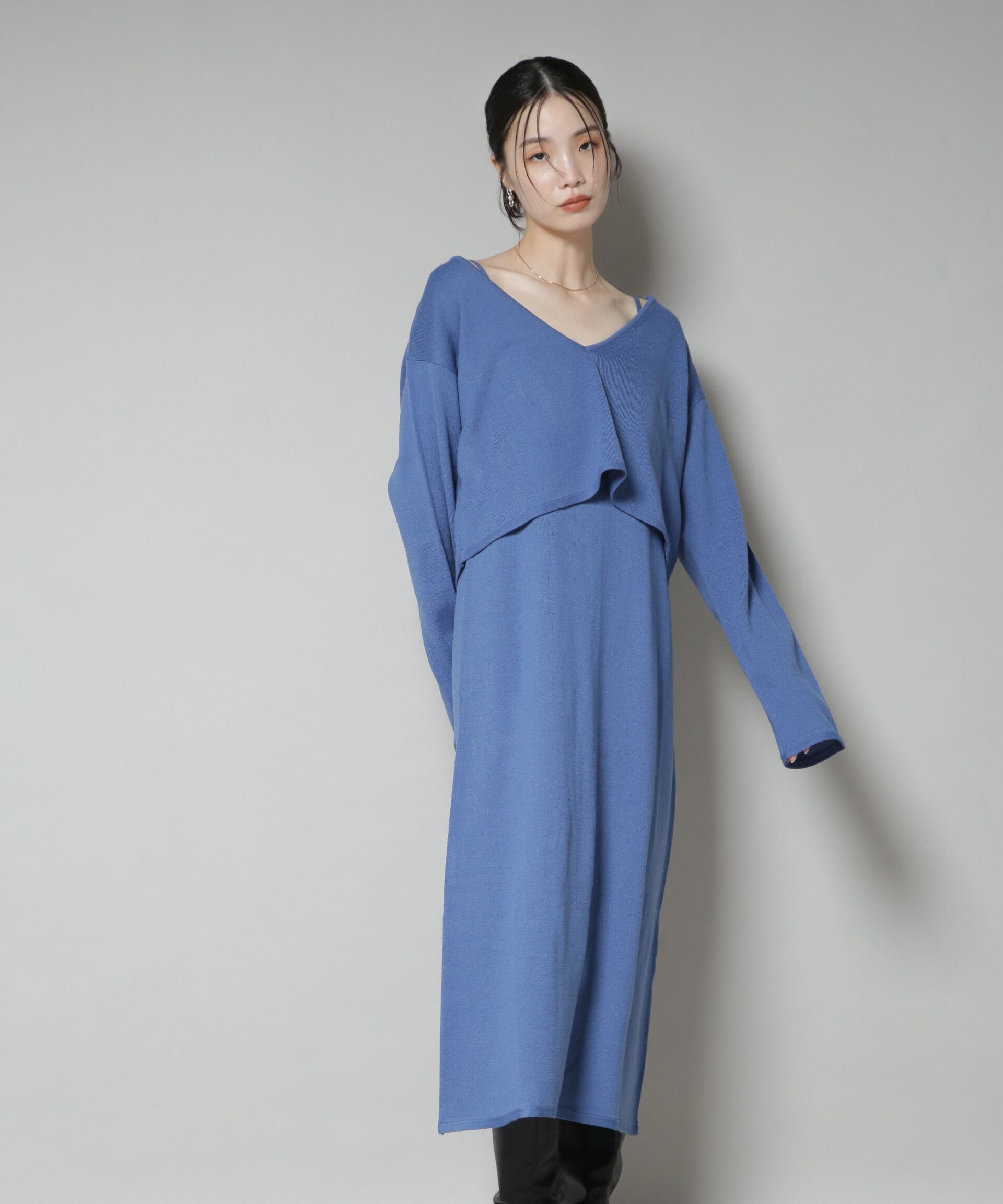 nano･universe「ニットキャミワンピース&times;クロップドVネックニット セット」|ワンピース|