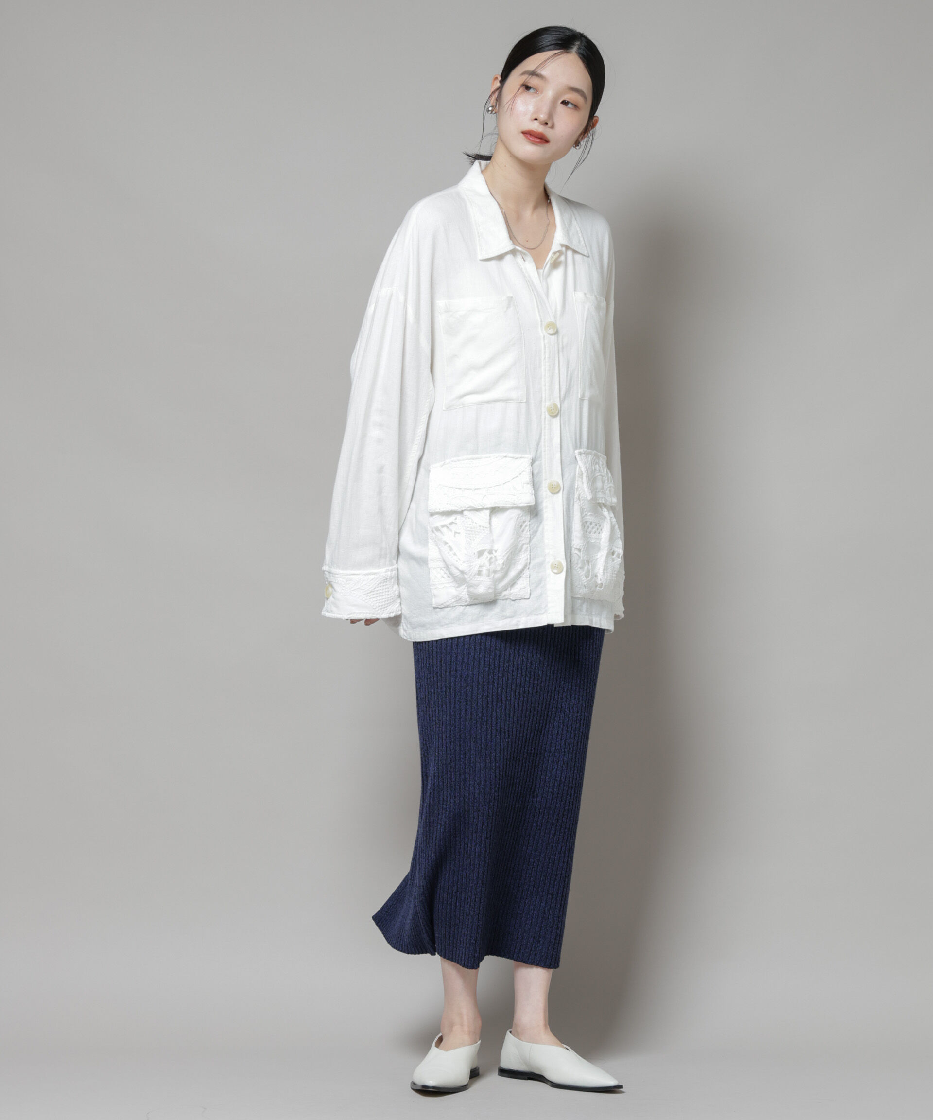  「メランジリブタイトスカート(セットアップ可)」|タイト|