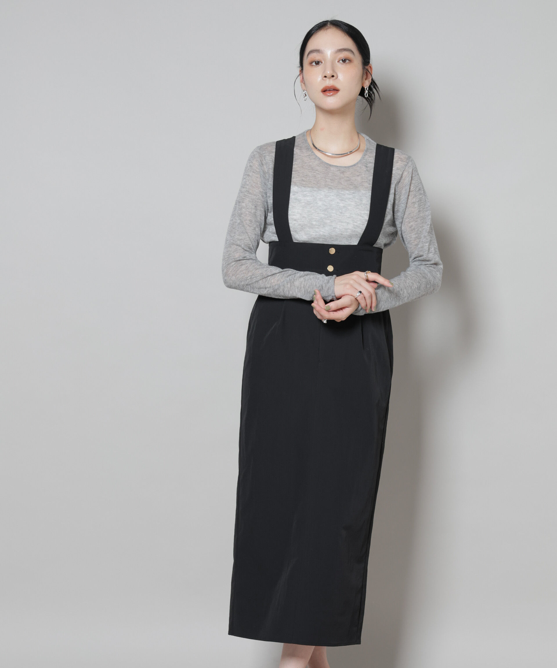 nano･universe「サスペンダー付きIラインジャンパースカート」|ワンピース|