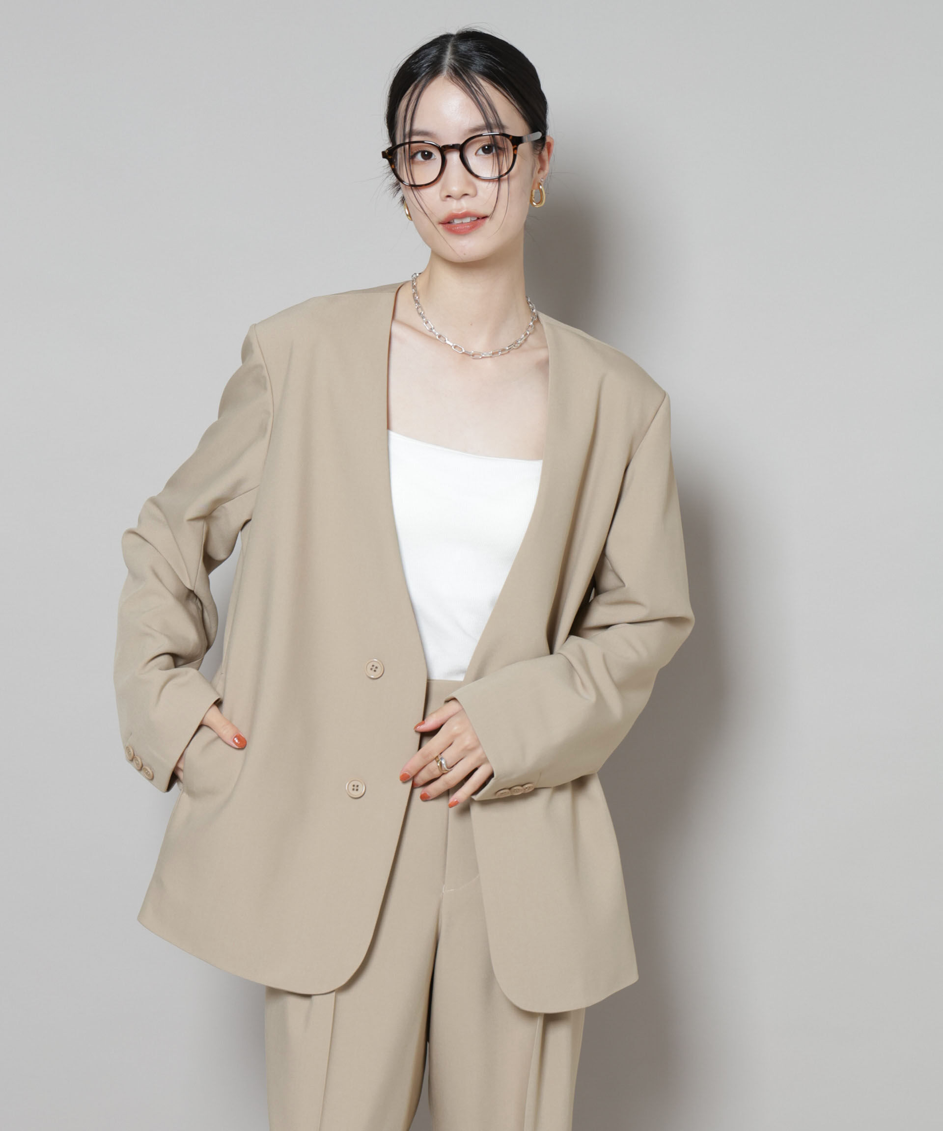 nano･universe「カラーレスワイドショルダージャケット(セットアップ可)」|テーラードジャケット|