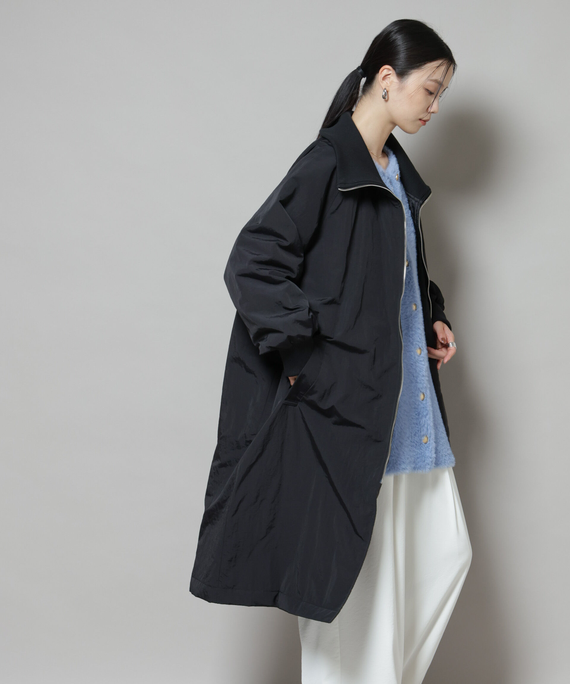 nano･universe「撥水加工・機能中綿 ジップアップリブロングコート」|その他|