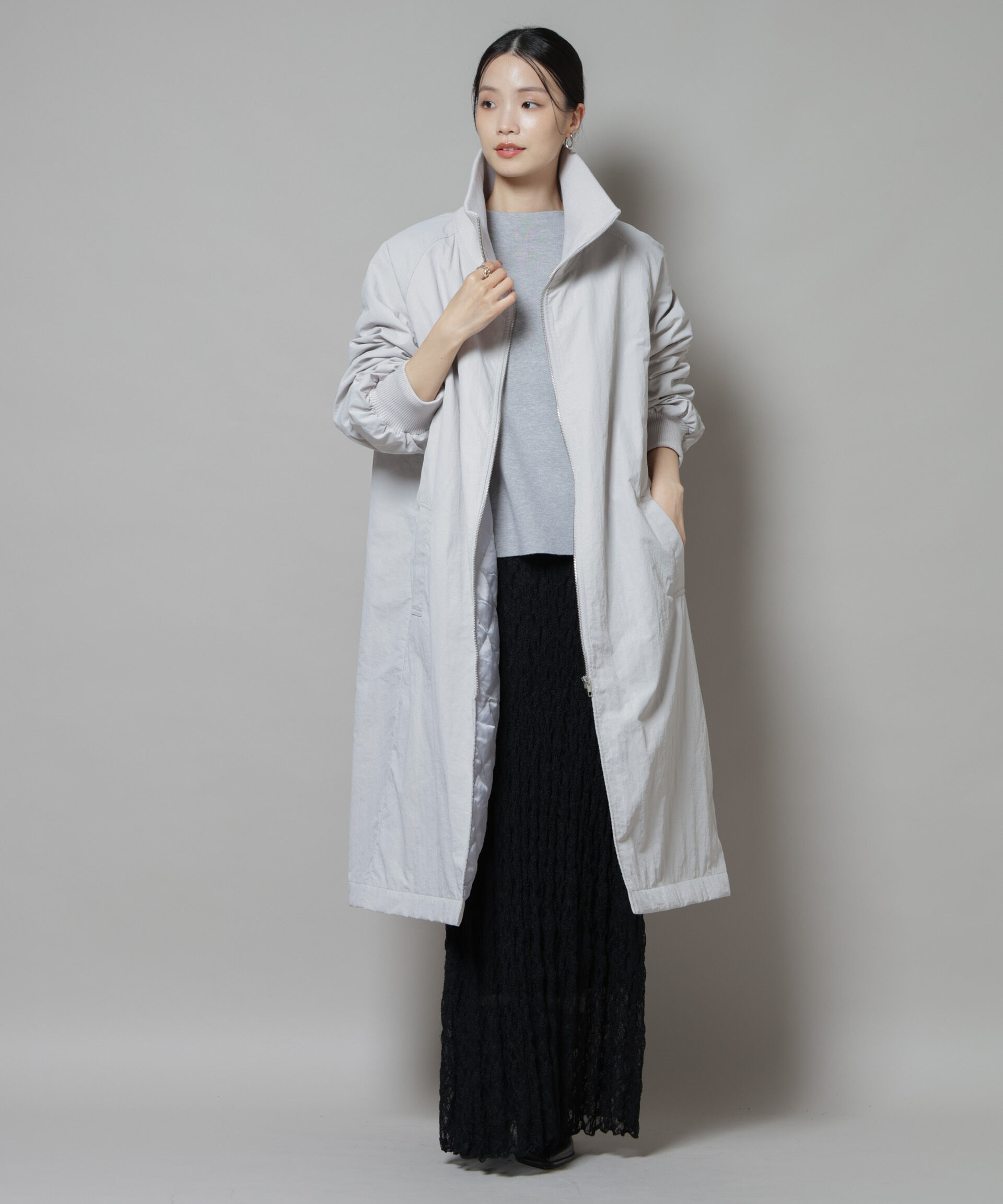 nano･universe「撥水加工・機能中綿 ジップアップリブロングコート」|その他|