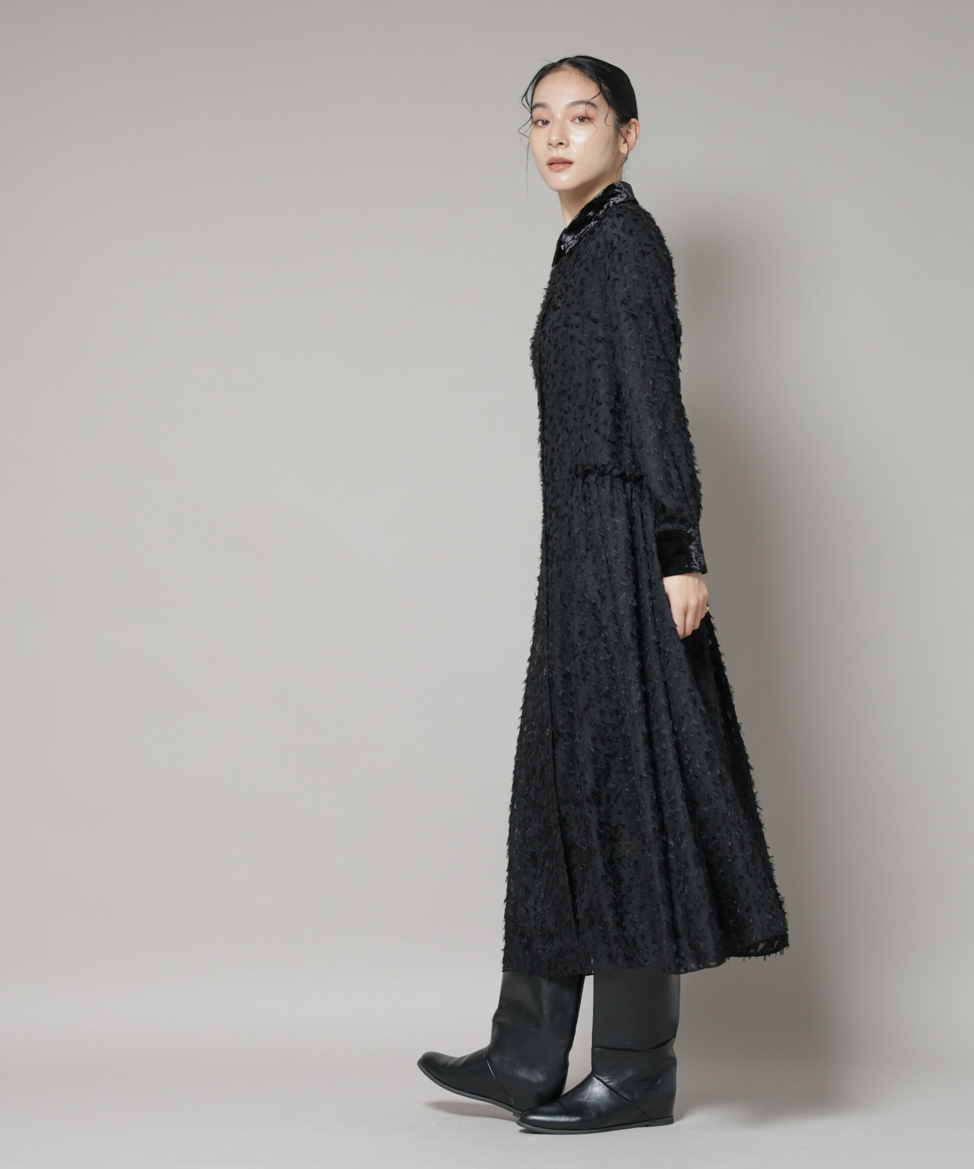 nano･universe「フリンジジャガードナローシャツワンピース」|ワンピース|