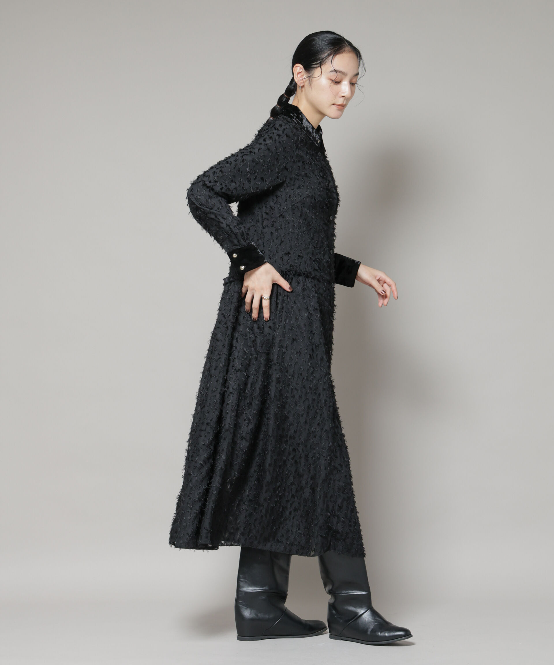 nano･universe「フリンジジャガードナローシャツワンピース」|ワンピース|