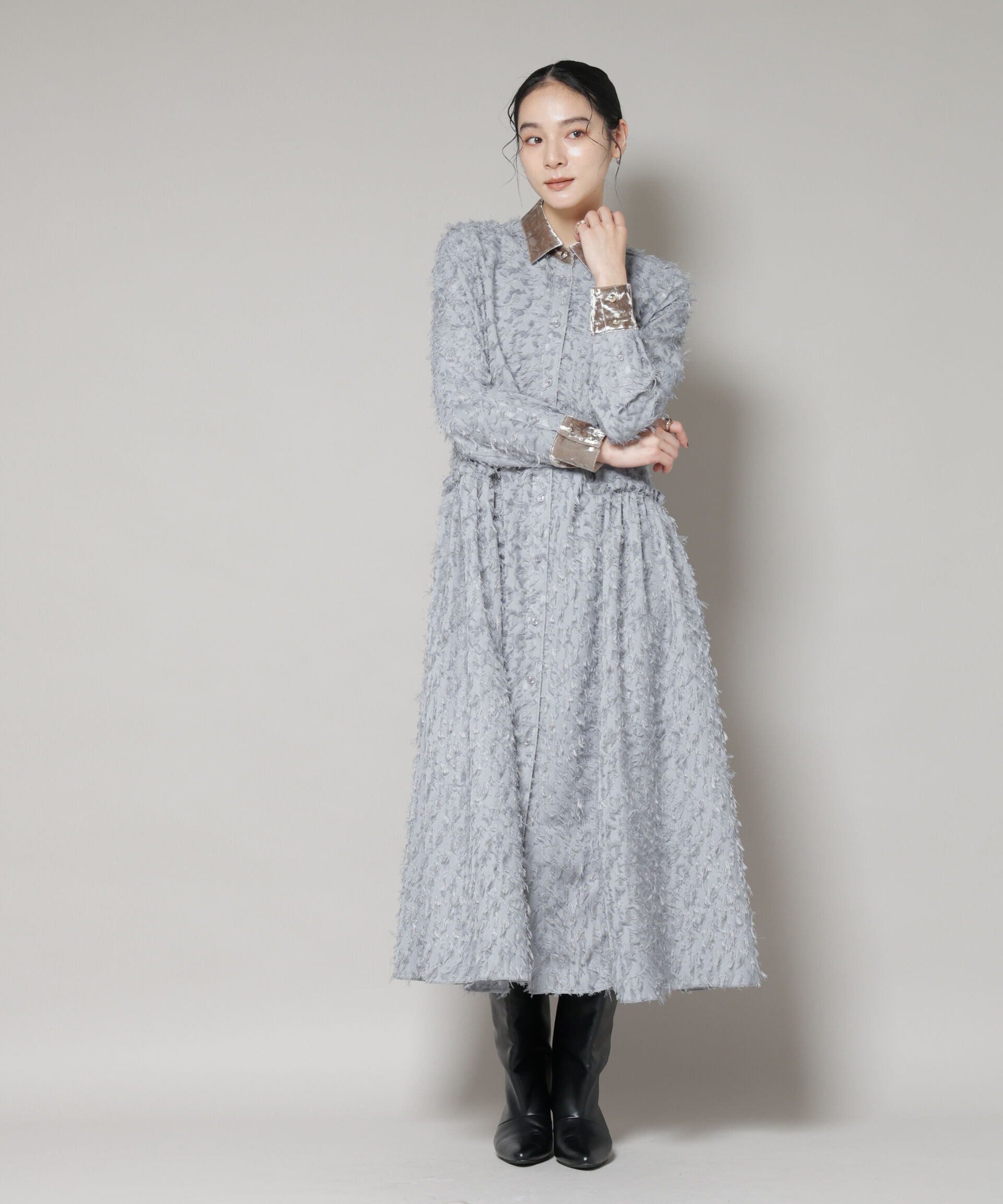 nano･universe「フリンジジャガードナローシャツワンピース」|ワンピース|