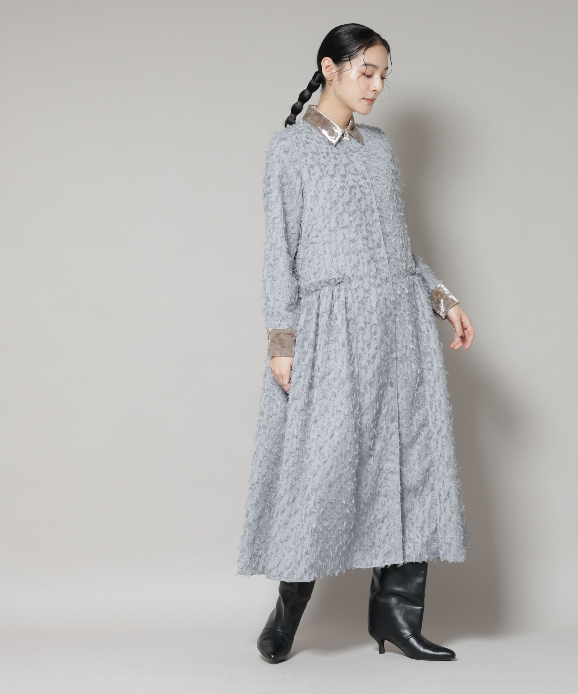 nano･universe「フリンジジャガードナローシャツワンピース」|ワンピース|