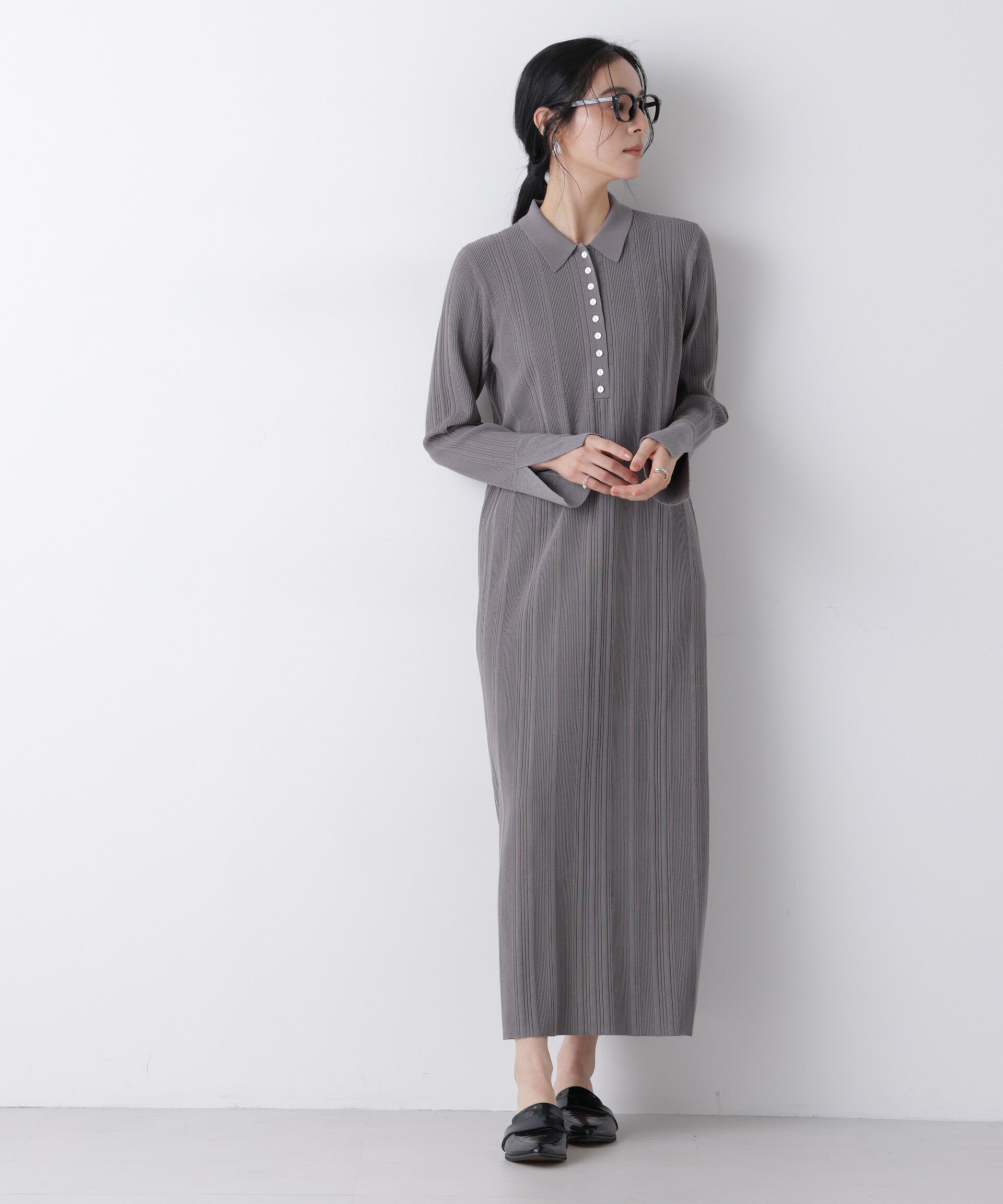 nano･universe「衿付きランダムリブニットワンピース」|ワンピース|