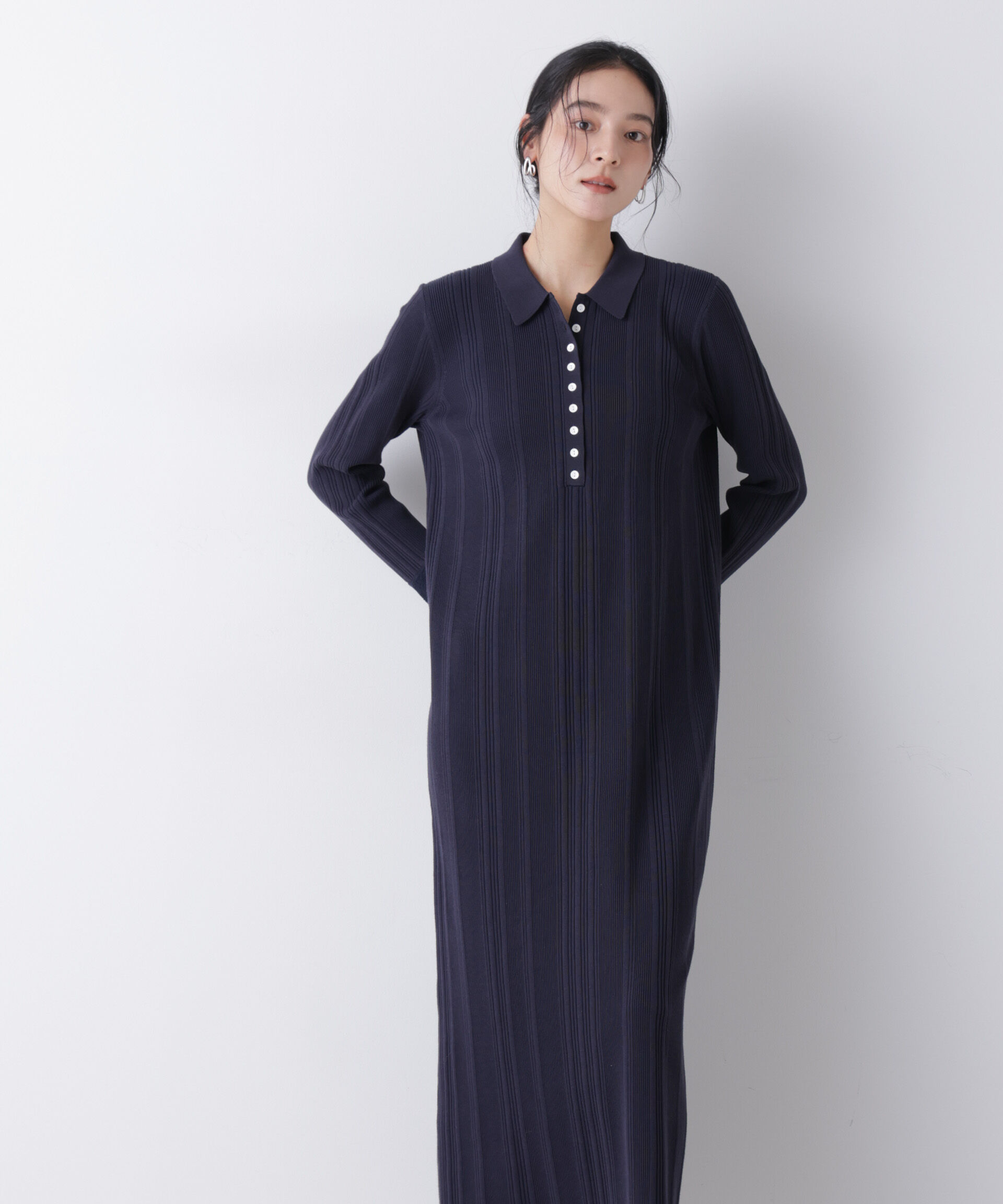 nano･universe「衿付きランダムリブニットワンピース」|ワンピース|