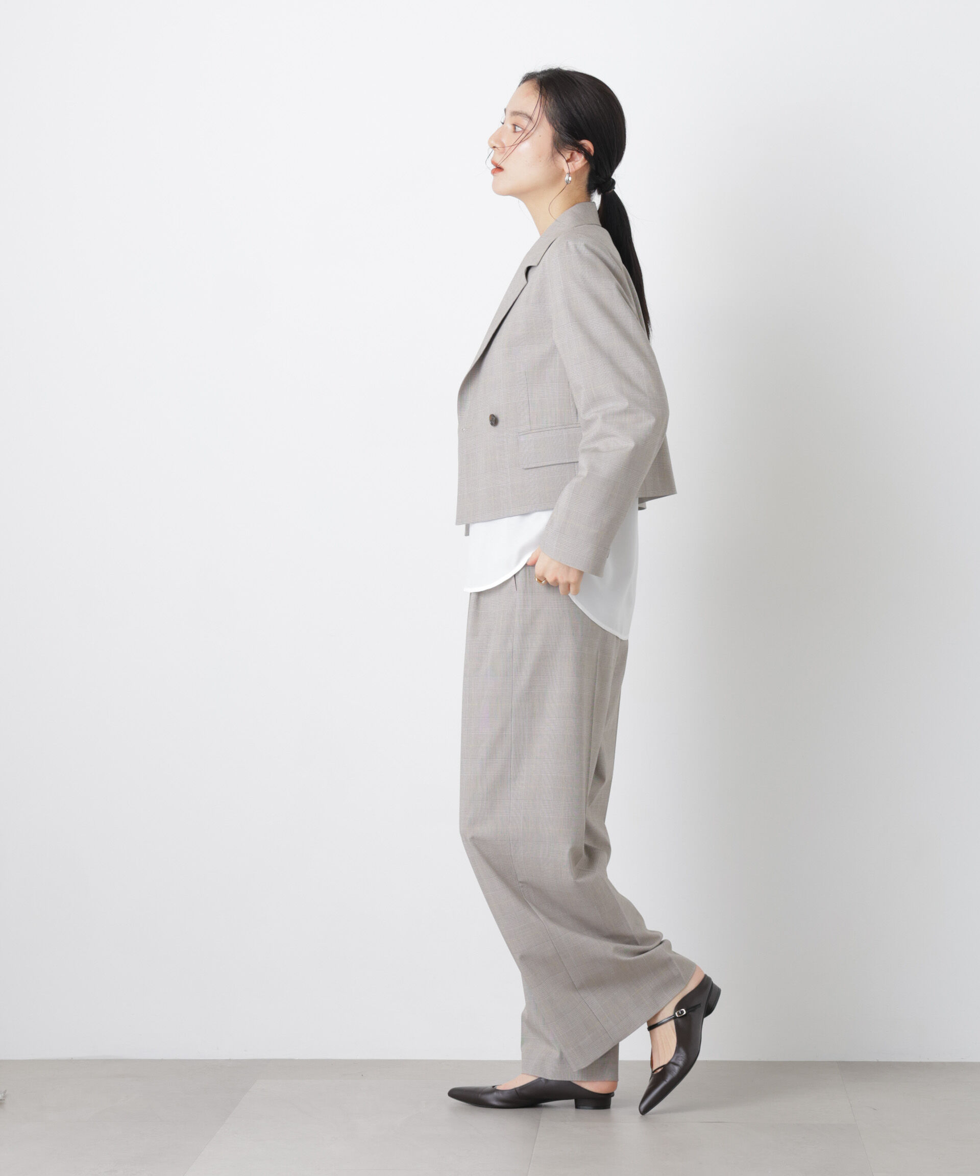 nano･universe「トロストレッチ2タックワイドパンツ(セットアップ可)」|チノ|