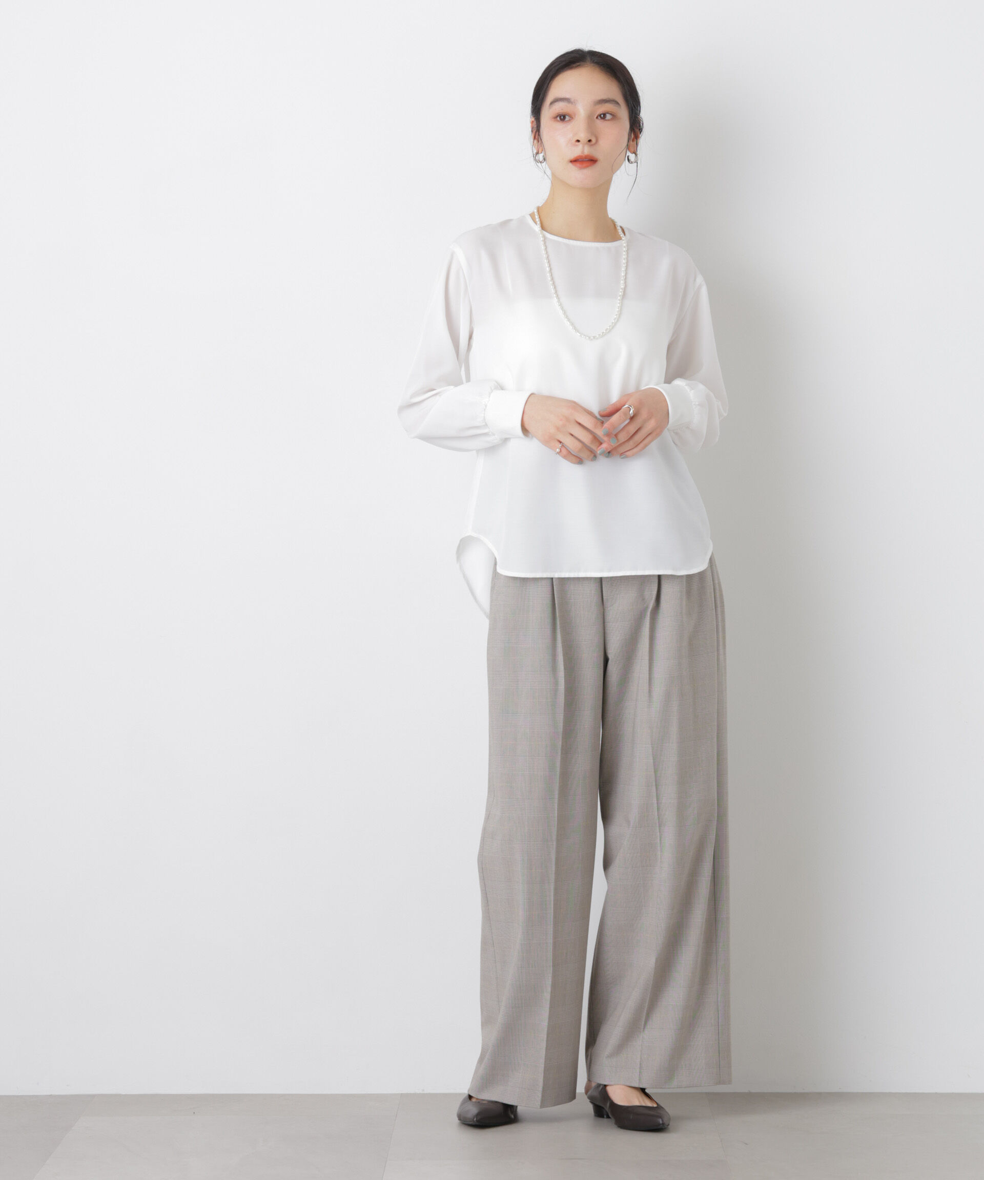 nano･universe「トロストレッチ2タックワイドパンツ(セットアップ可)」|チノ|