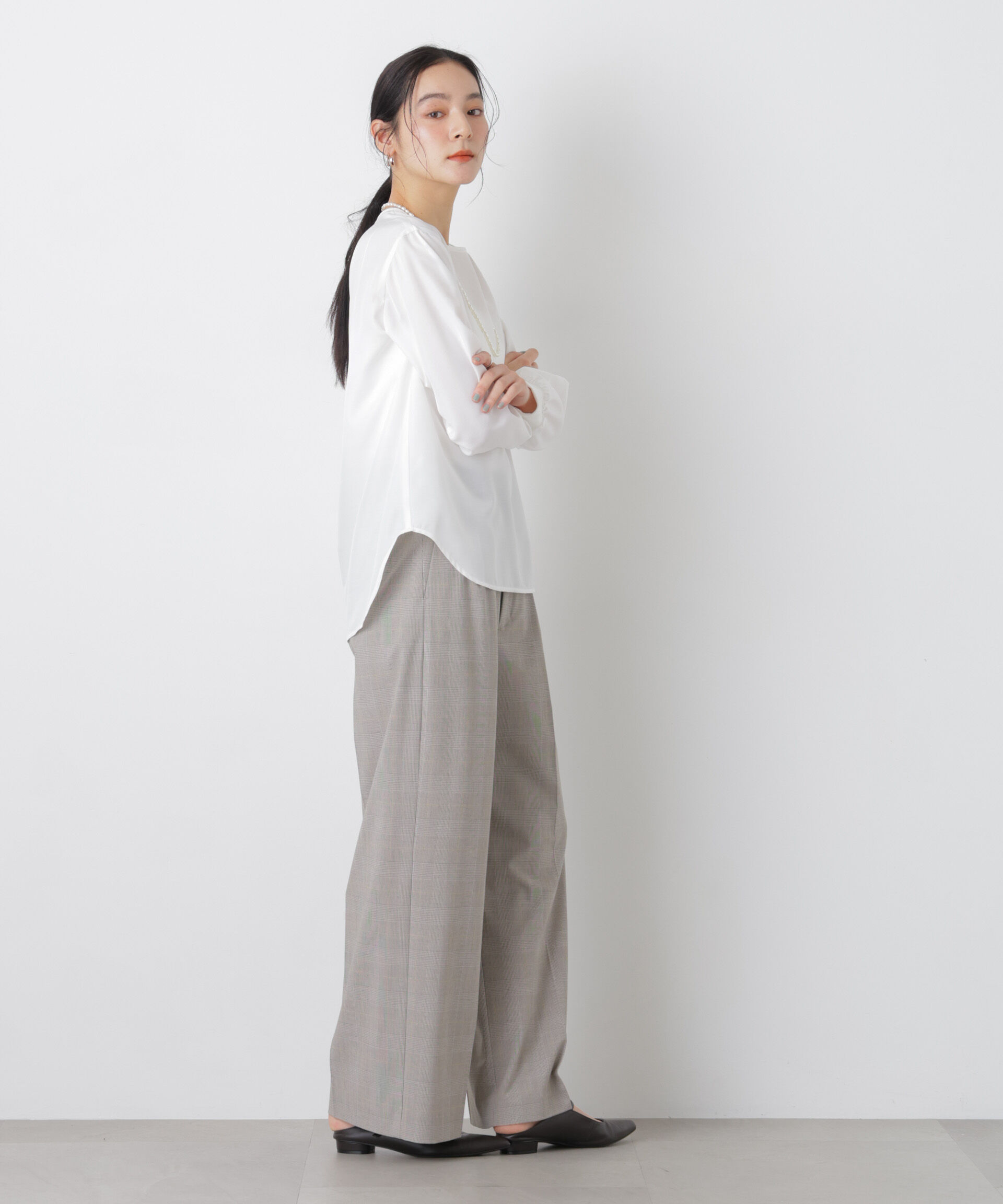 nano･universe「トロストレッチ2タックワイドパンツ(セットアップ可)」|チノ|