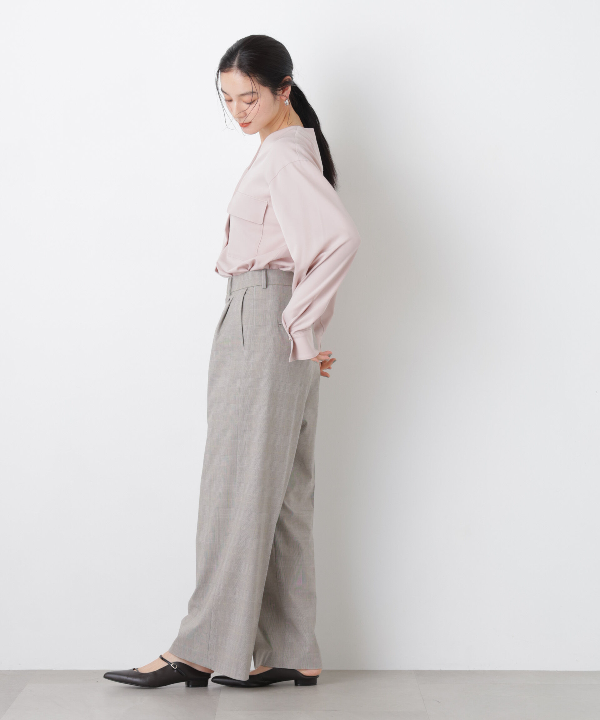 nano･universe「トロストレッチ2タックワイドパンツ(セットアップ可)」|チノ|