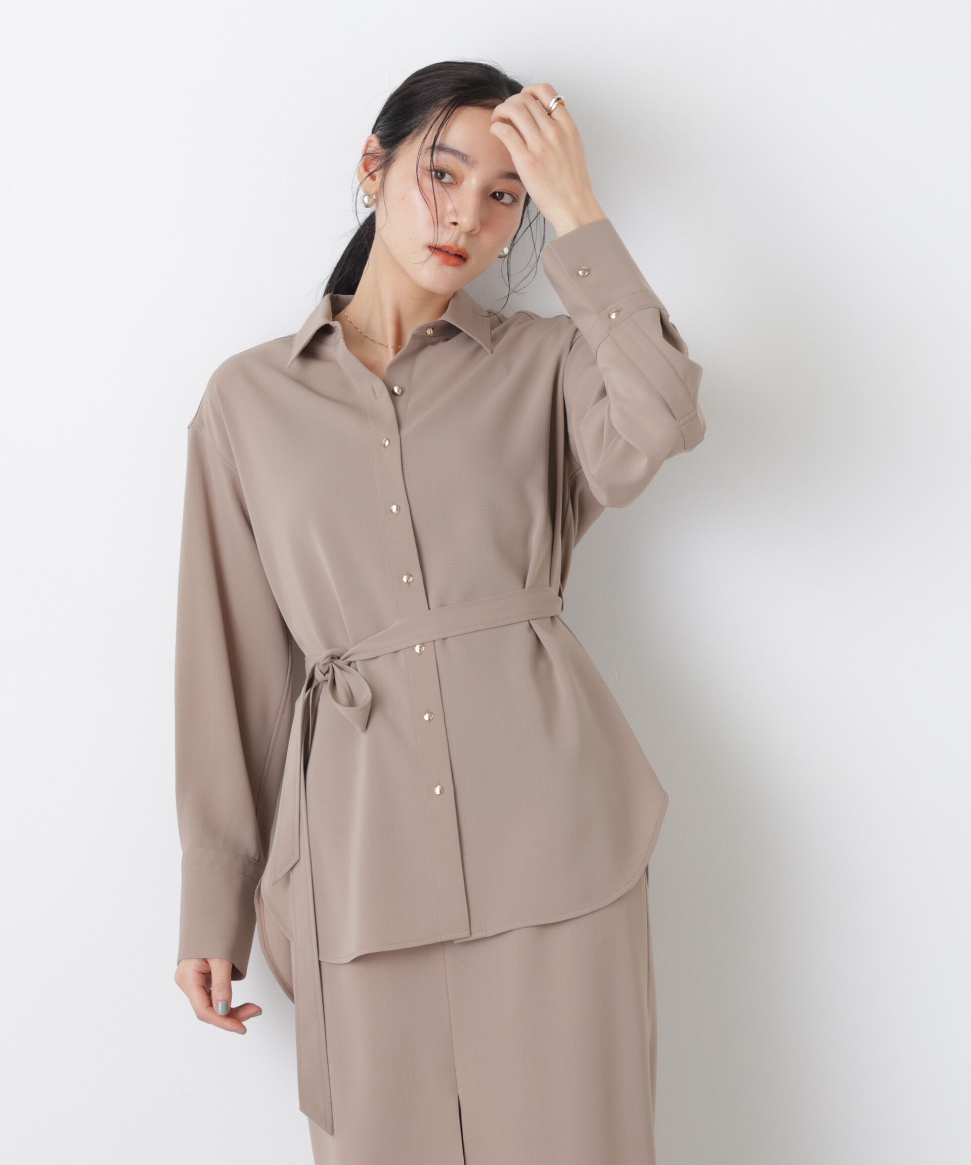 nano･universe「ハイツイストドライベルテッドロングシャツ(セットアップ可)」|シャツ・ブラウス|