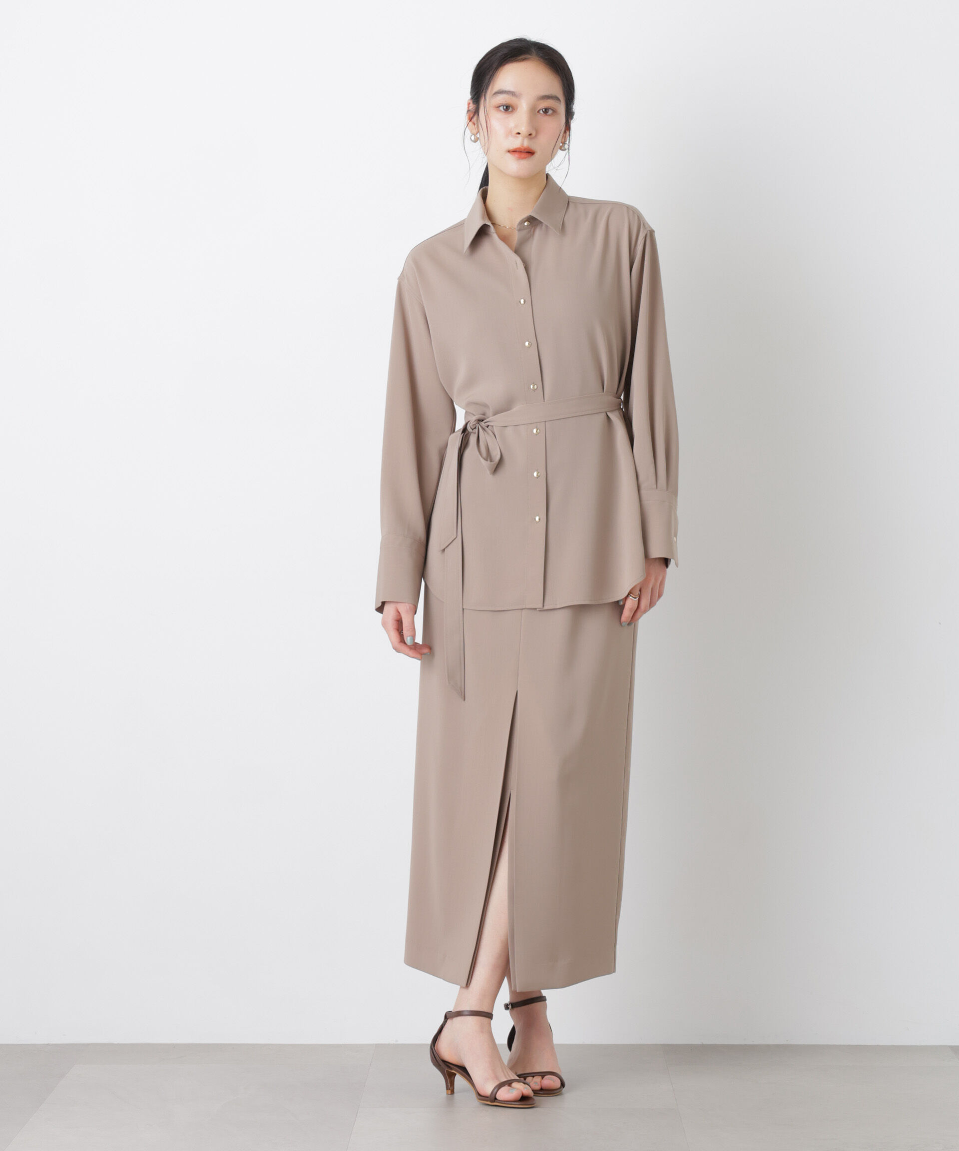 nano･universe「ハイツイストドライベルテッドロングシャツ(セットアップ可)」|シャツ・ブラウス|