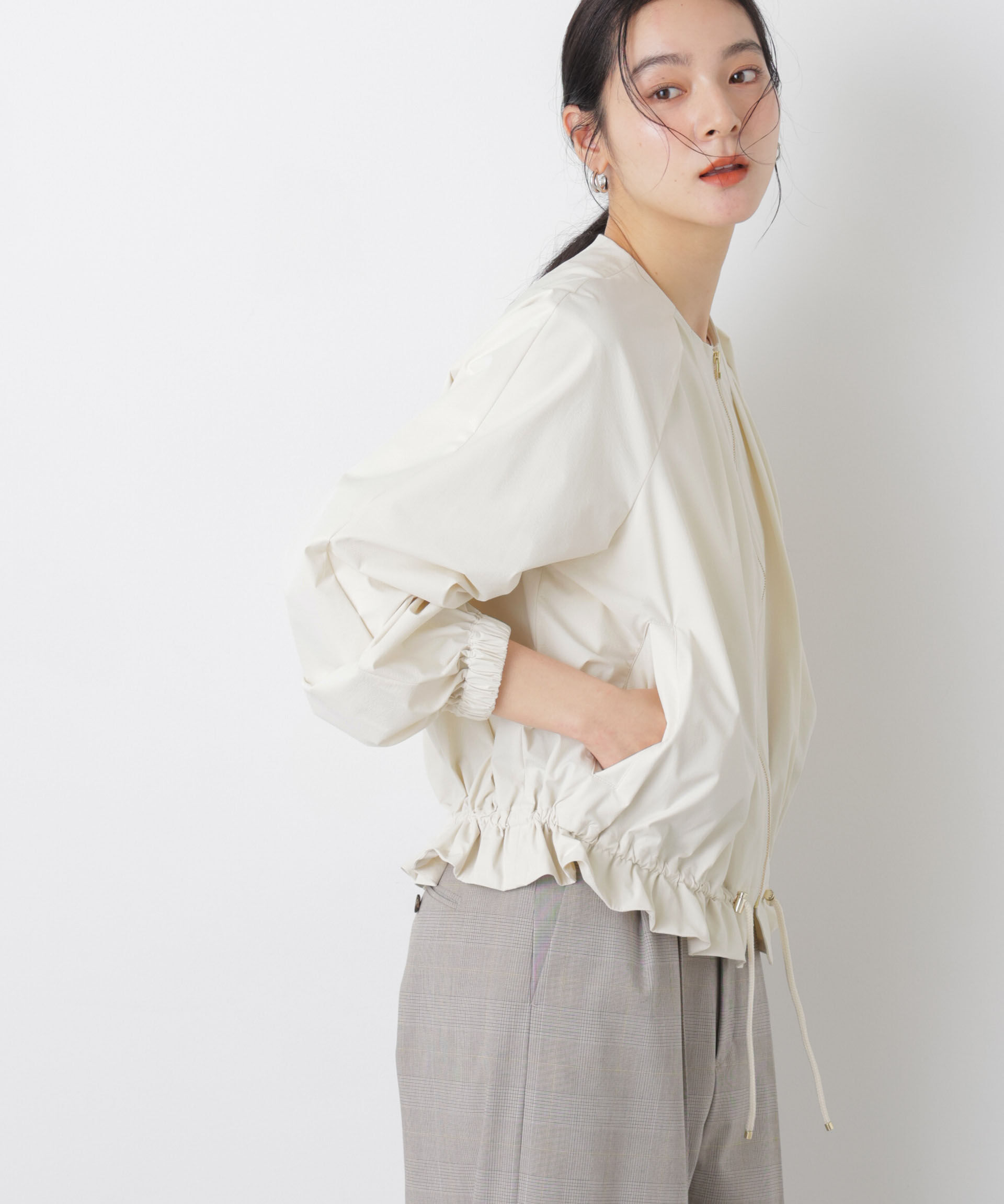 nano･universe「ノーカラードロストタックブルゾン」|ブルゾン・スタジャン|