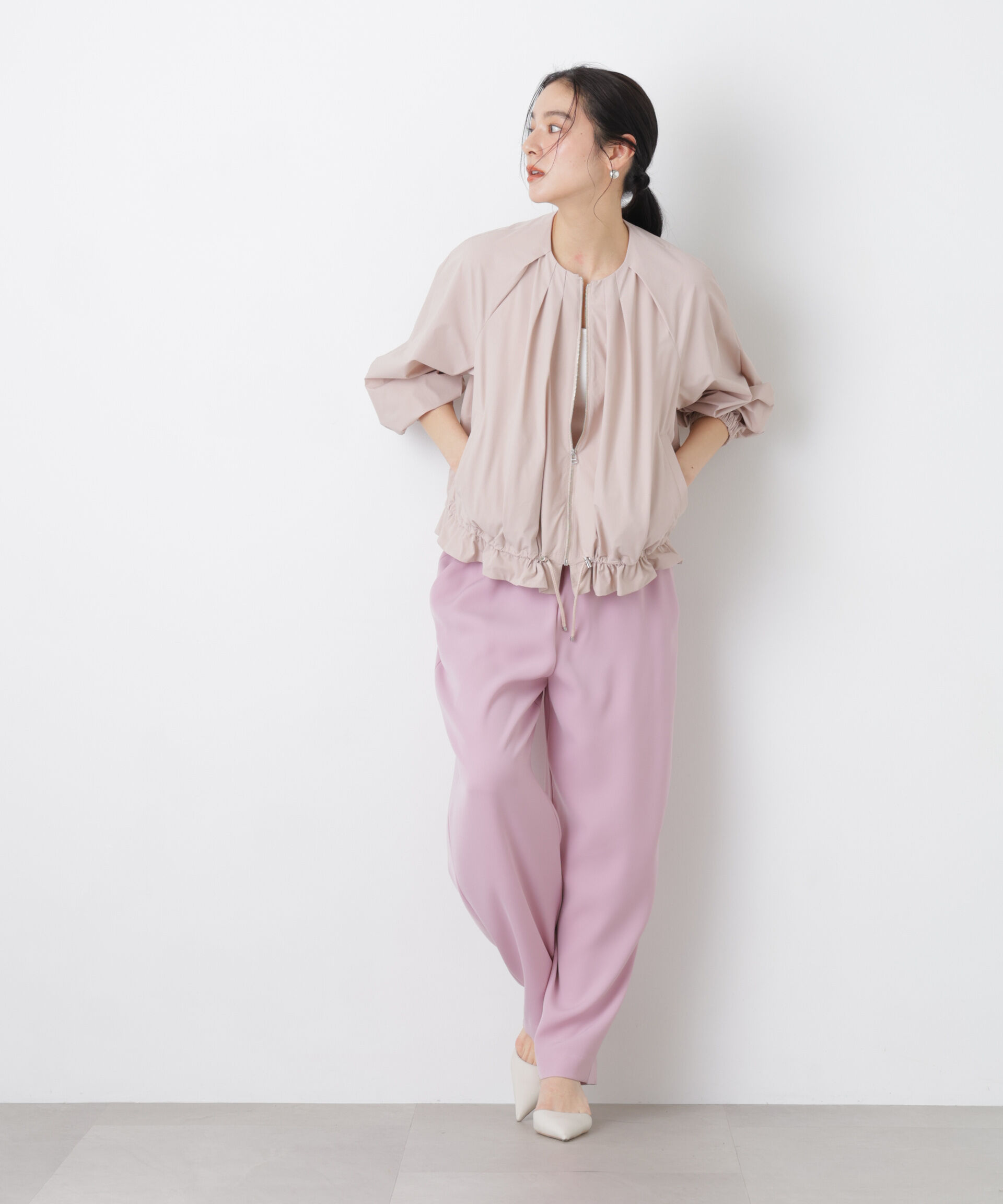 nano･universe「ノーカラードロストタックブルゾン」|ブルゾン・スタジャン|