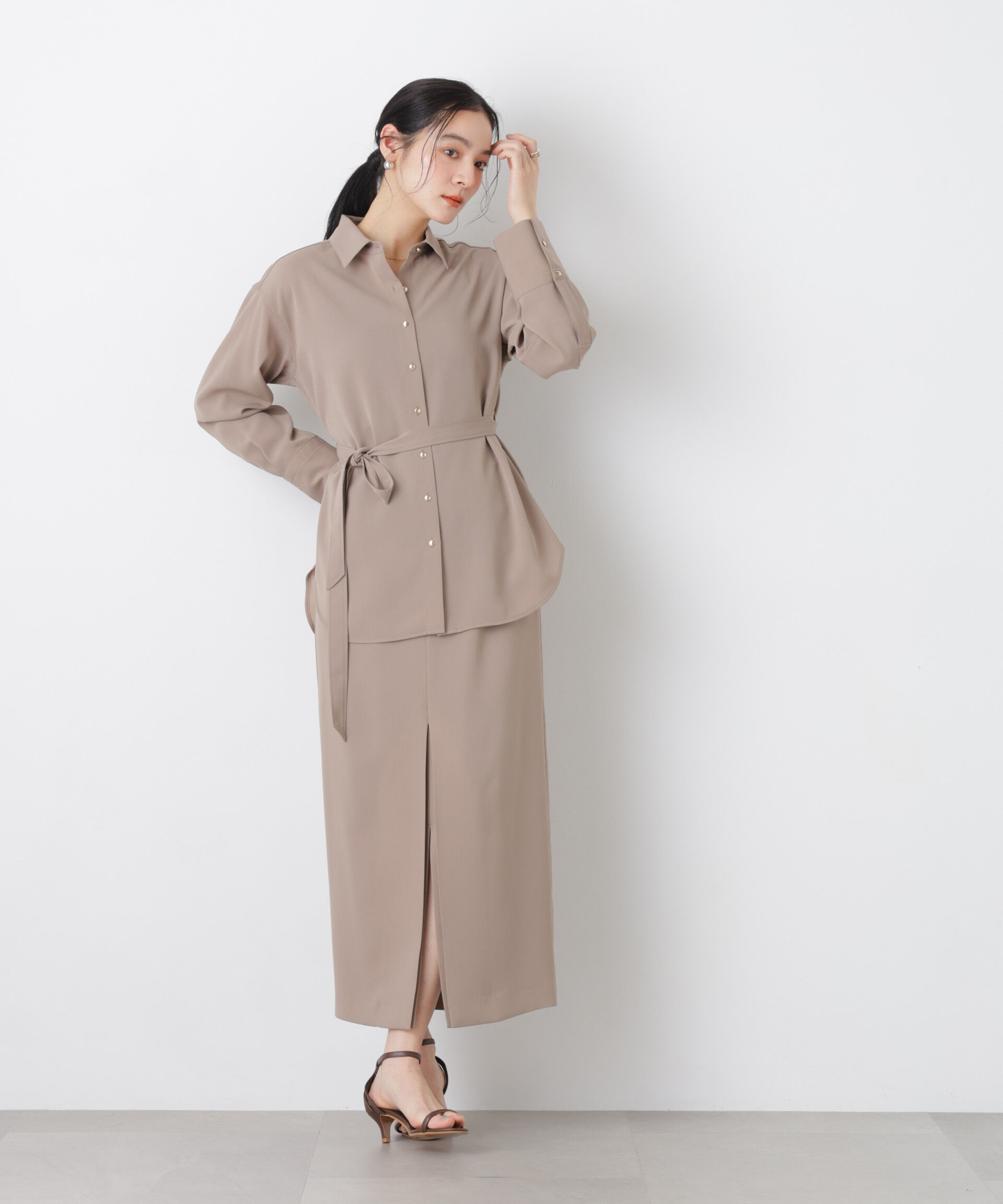 nano･universe「ハイツイストドライタックスリットロングスカート(セットアップ可)」|スカート|