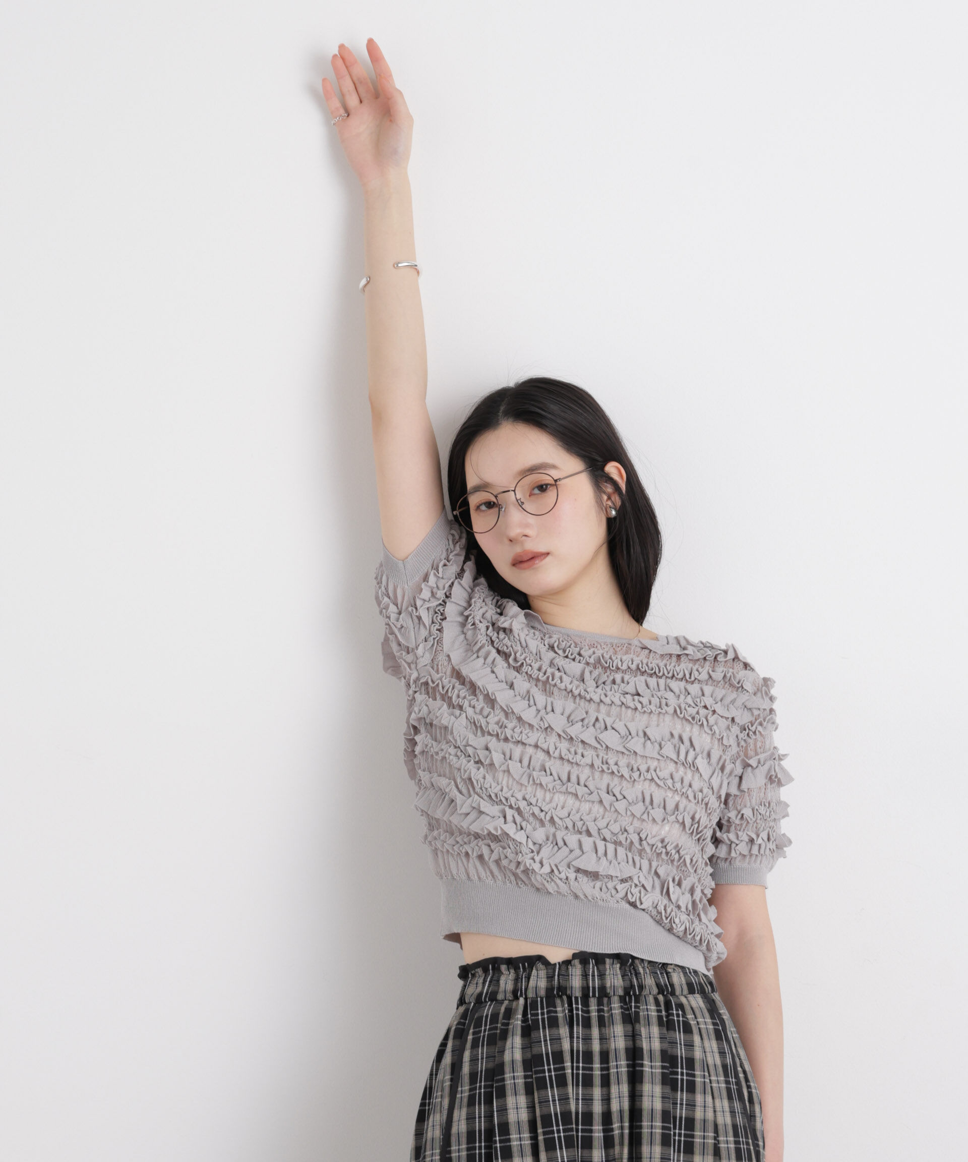 nano･universe「フリルシャーリングコンパクトニット」|ニット・セーター|