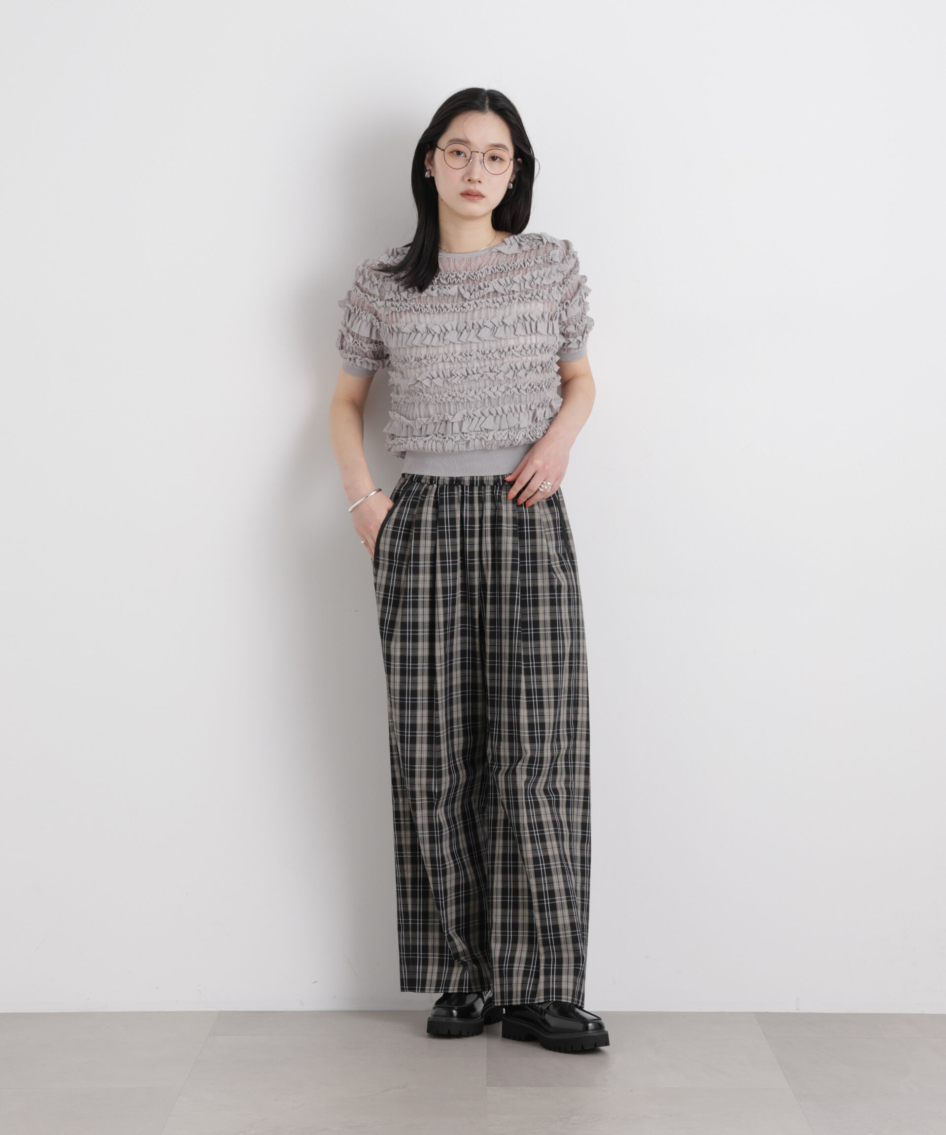 nano･universe「フリルシャーリングコンパクトニット」|ニット・セーター|