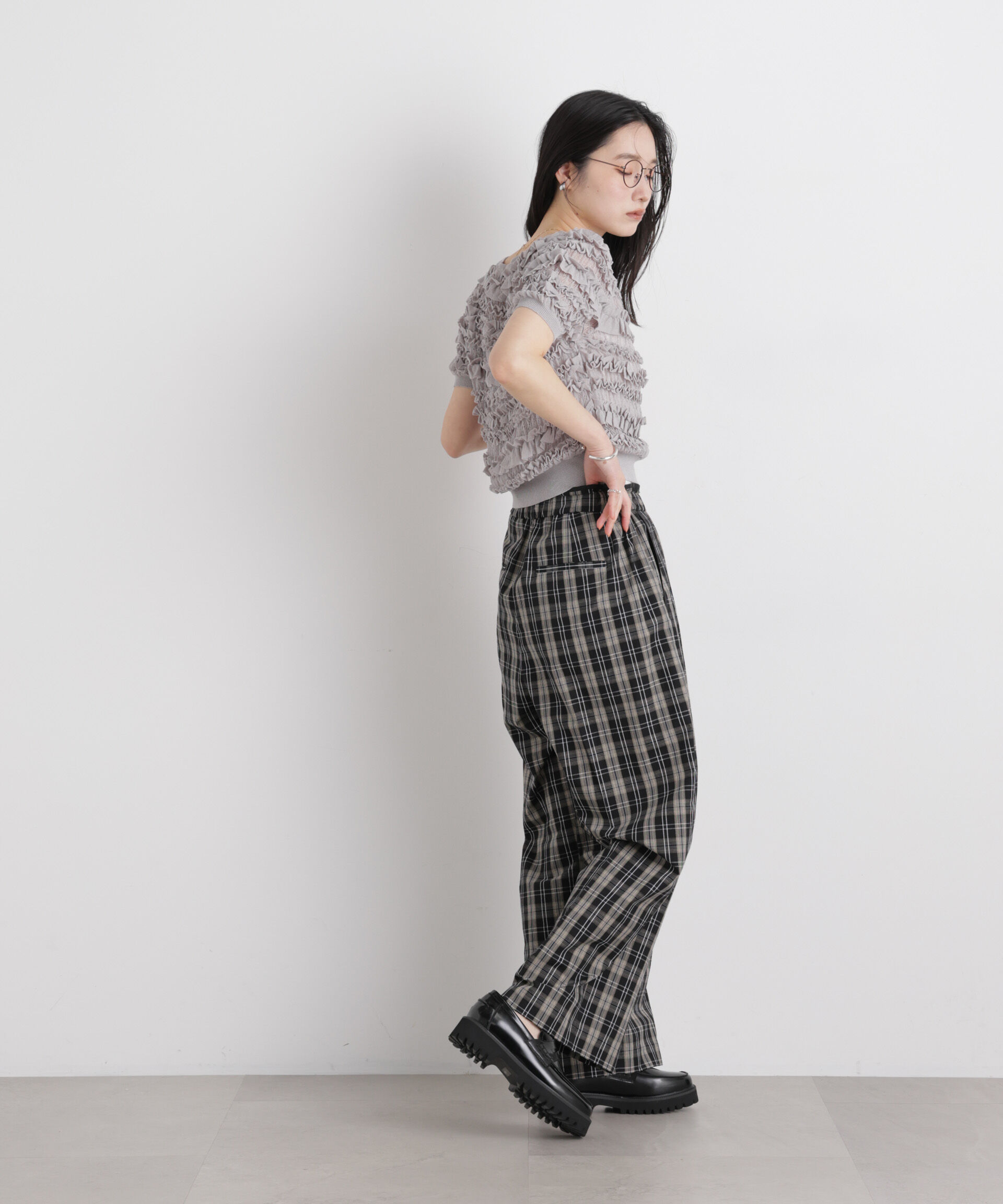 nano･universe「フリルシャーリングコンパクトニット」|ニット・セーター|