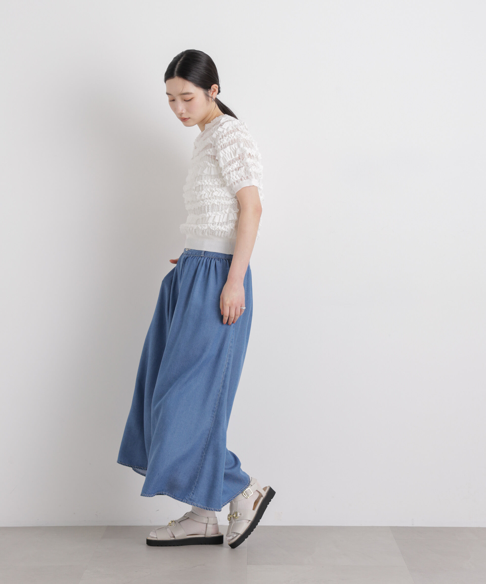 nano･universe「フリルシャーリングコンパクトニット」|ニット・セーター|