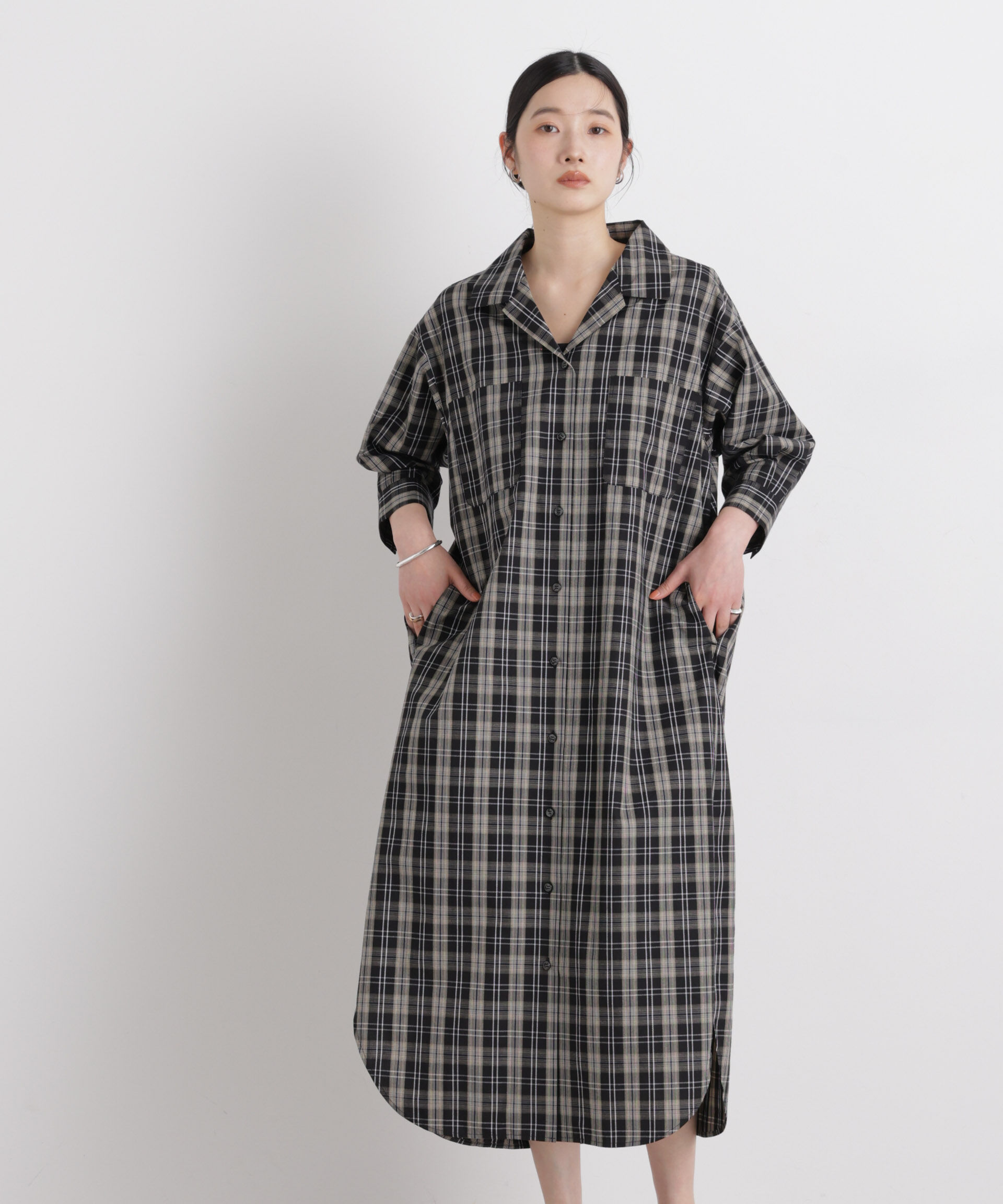 nano･universe「チェックポケットワイドシャツワンピース」|ワンピース|