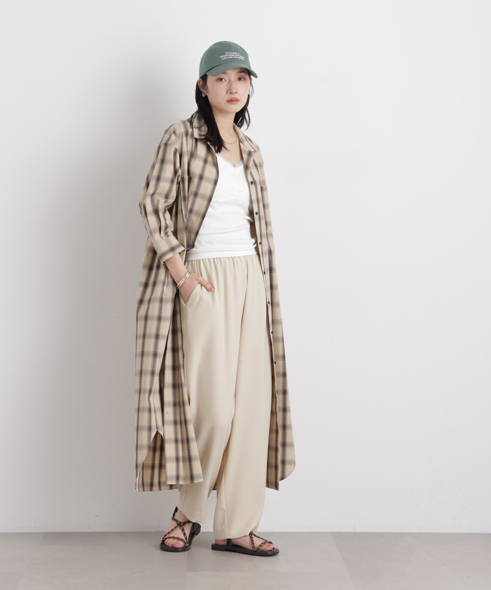 nano･universe「チェックポケットワイドシャツワンピース」|ワンピース|